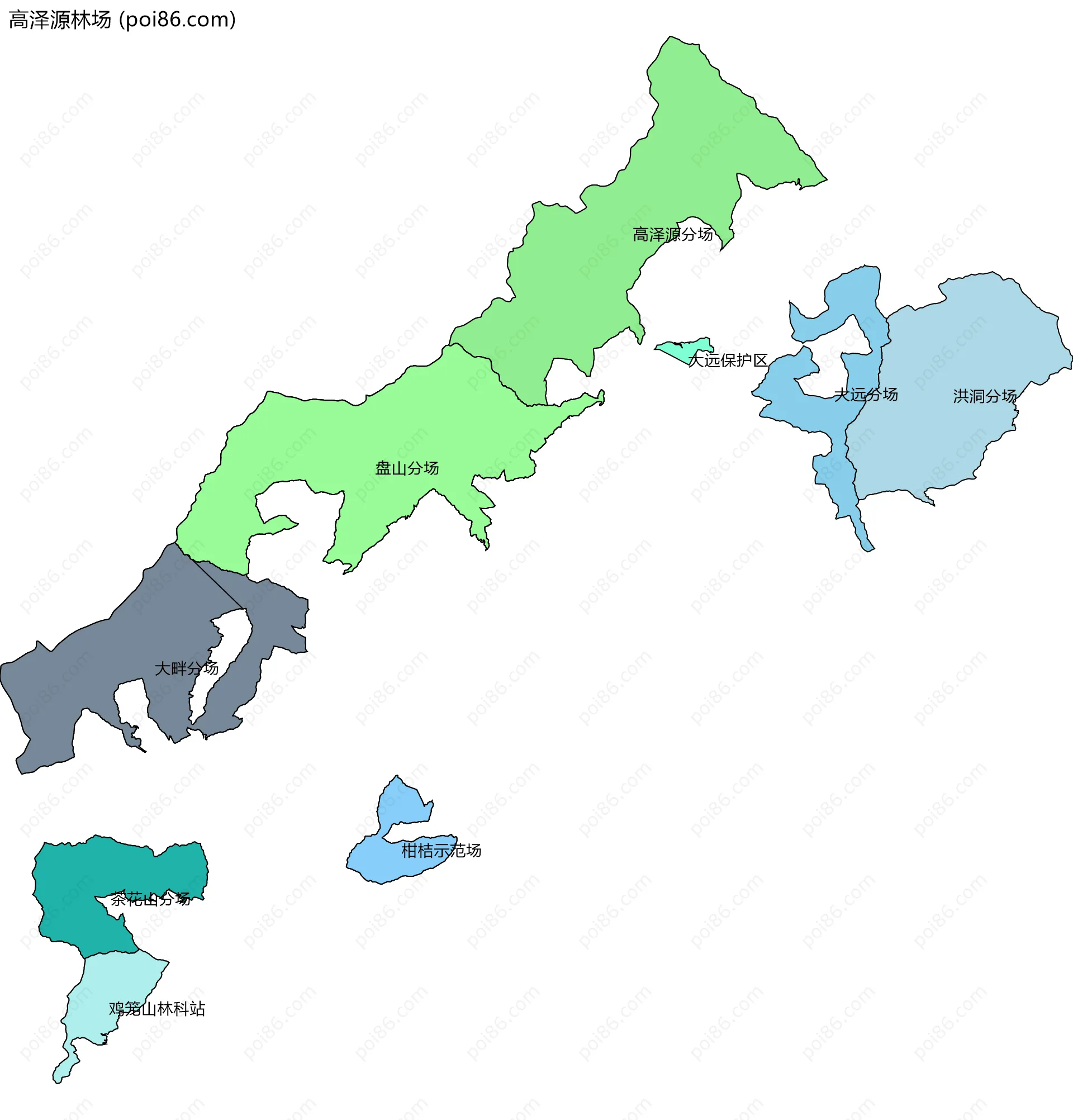 高泽源林场边界地图(五级行政区划)