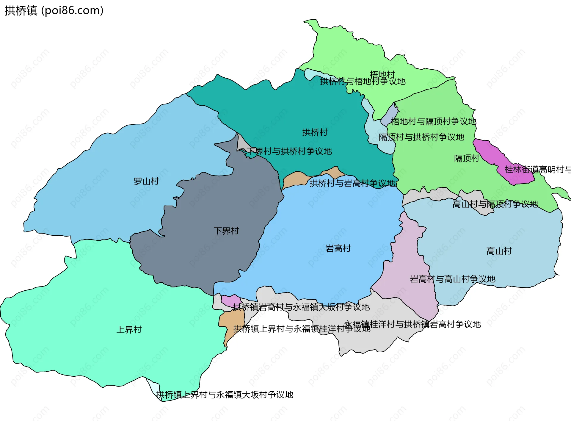 拱桥镇边界地图(五级行政区划)