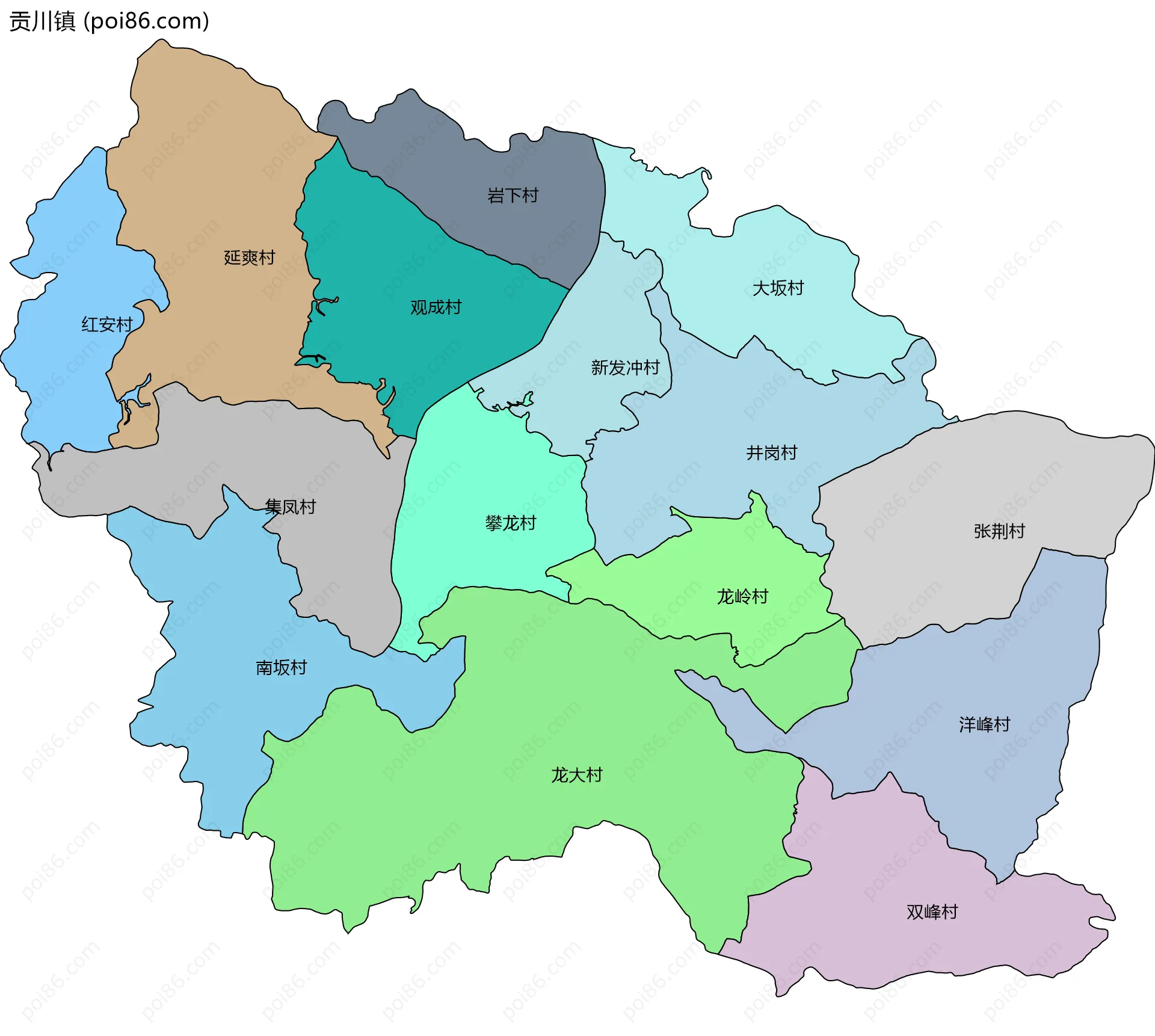 贡川镇边界地图(五级行政区划)