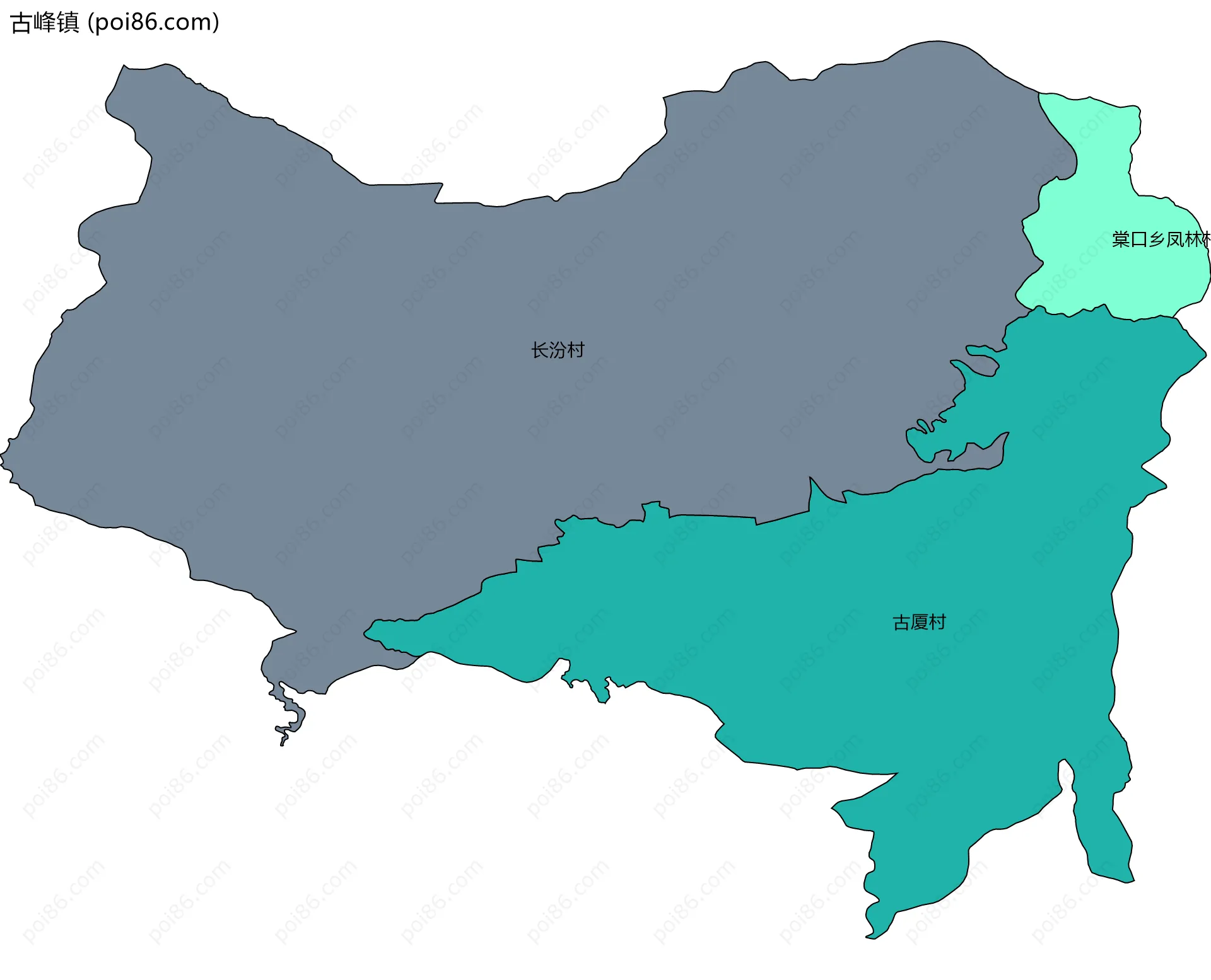 古峰镇边界地图(五级行政区划)