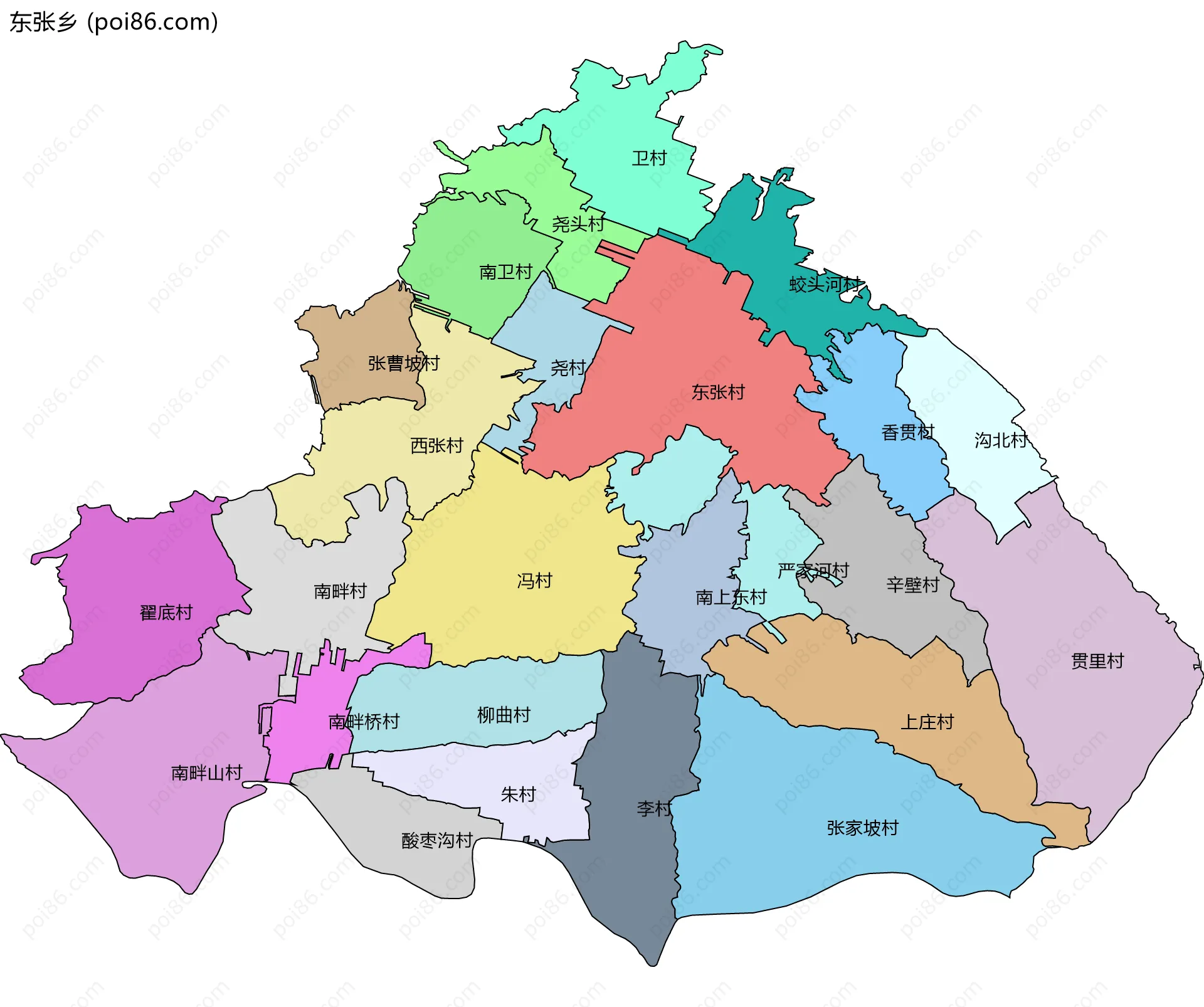 东张乡边界地图(五级行政区划)