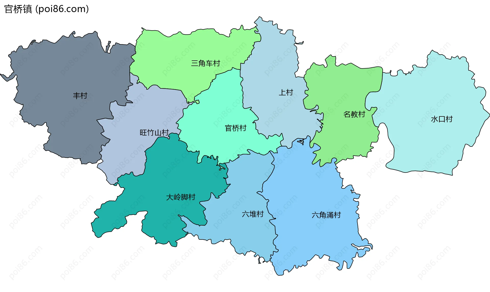 官桥镇边界地图(五级行政区划)