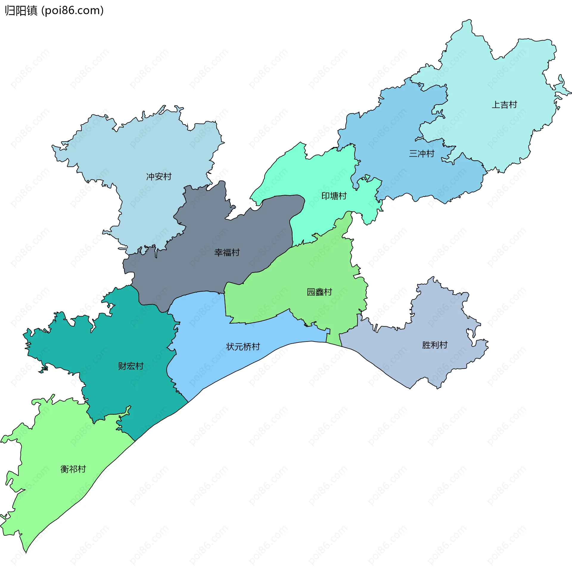 归阳镇边界地图(五级行政区划)