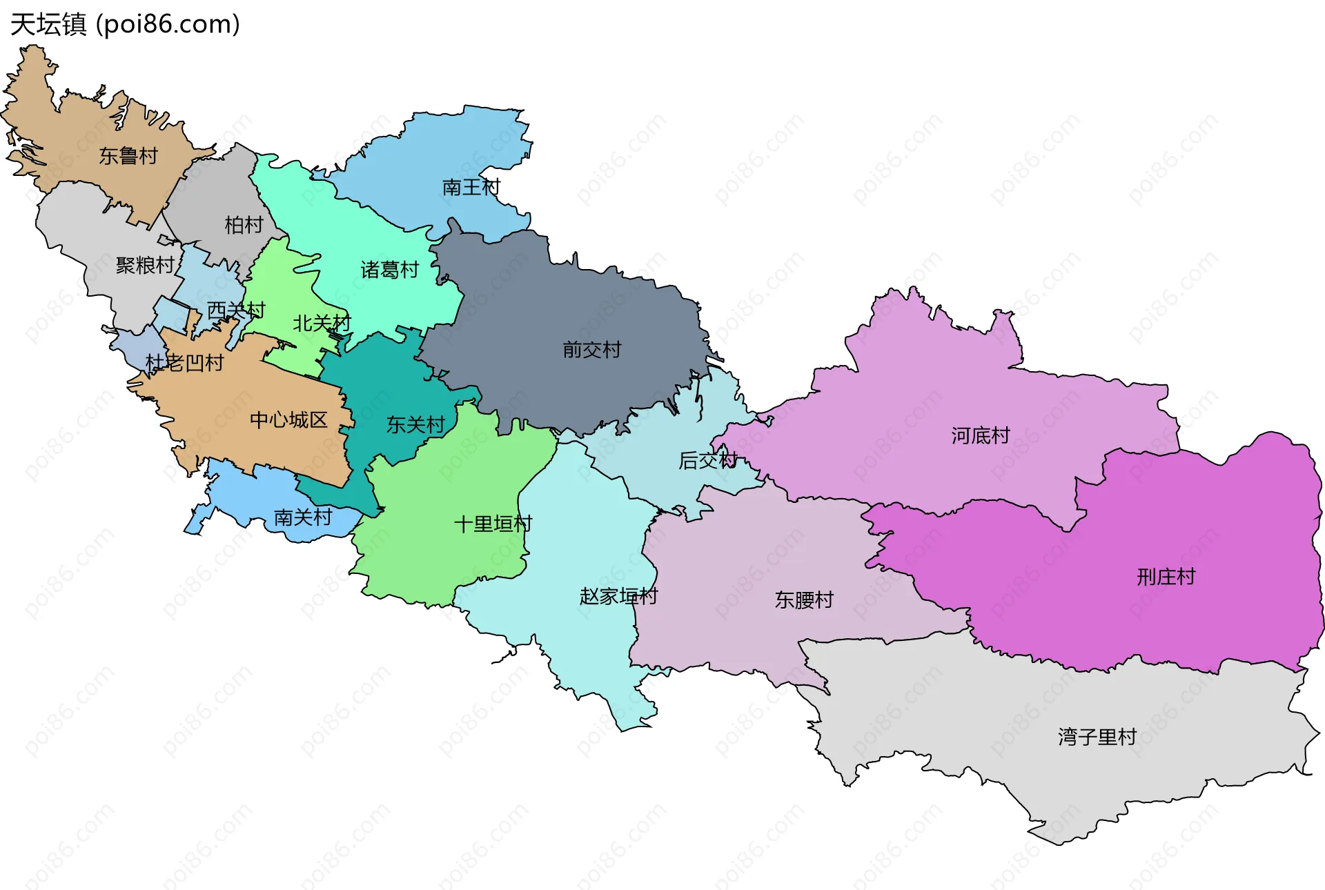 天坛镇边界地图(五级行政区划)