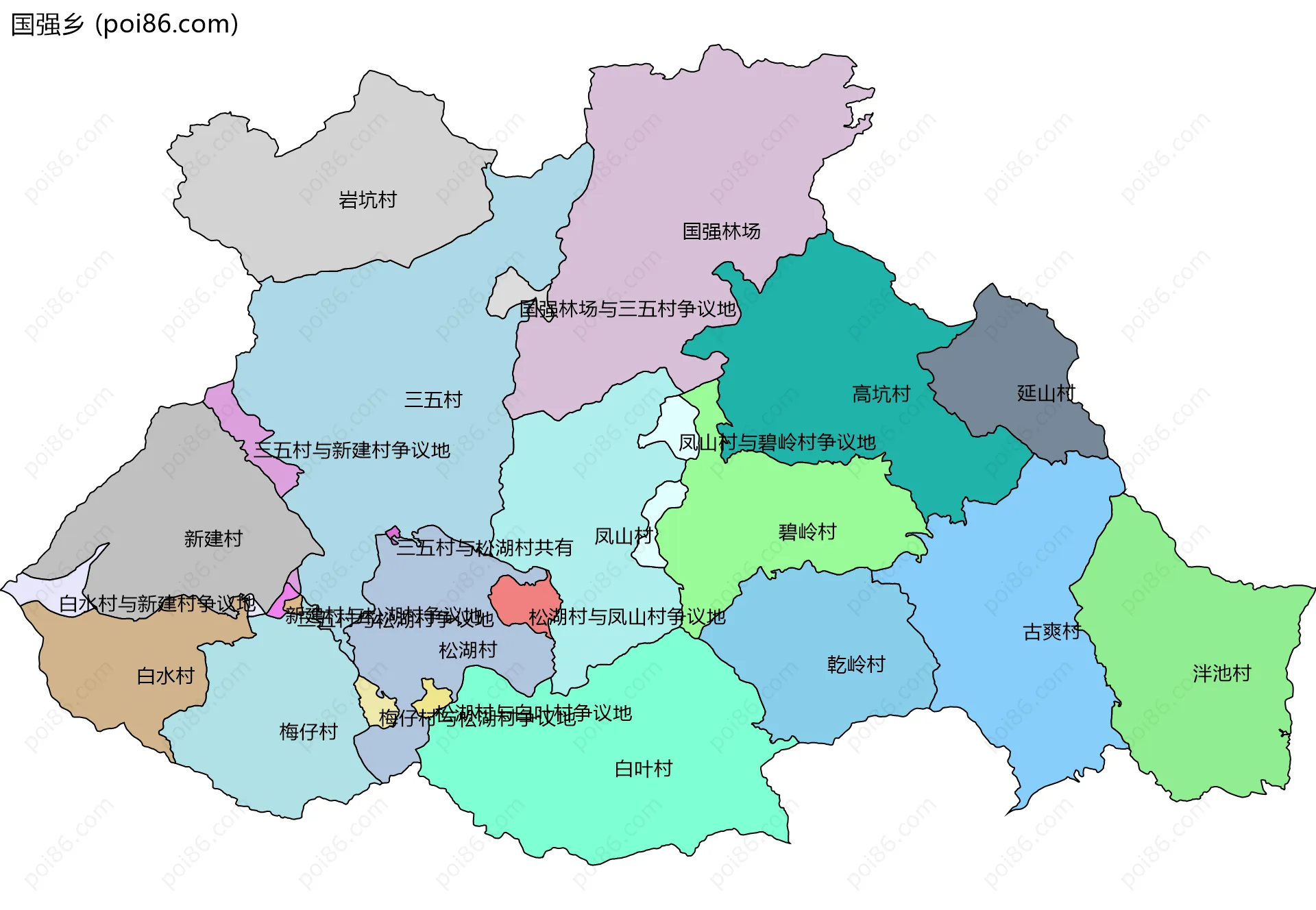 国强乡边界地图(五级行政区划)