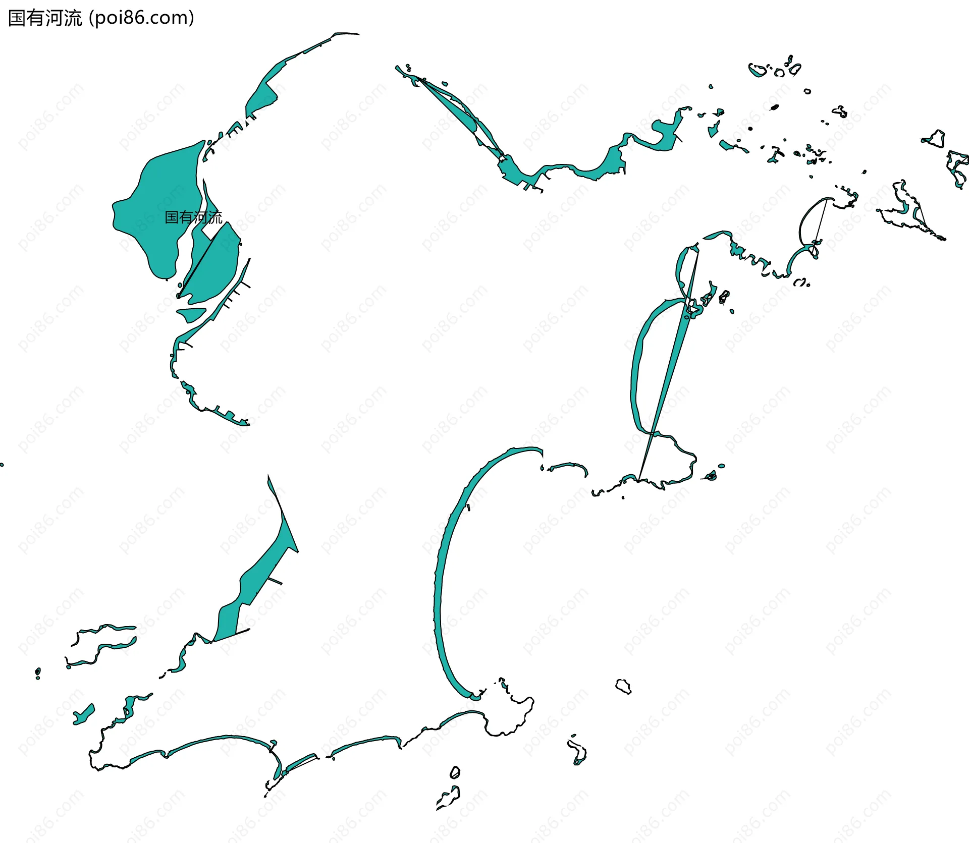 国有河流边界地图(五级行政区划)