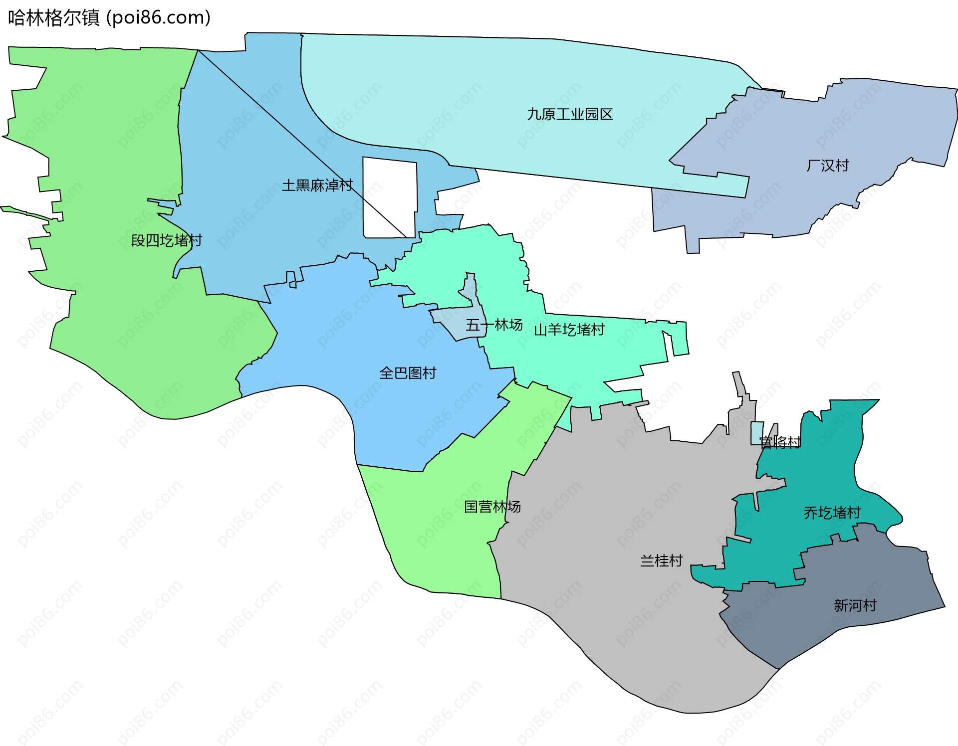 哈林格尔镇边界地图(五级行政区划)