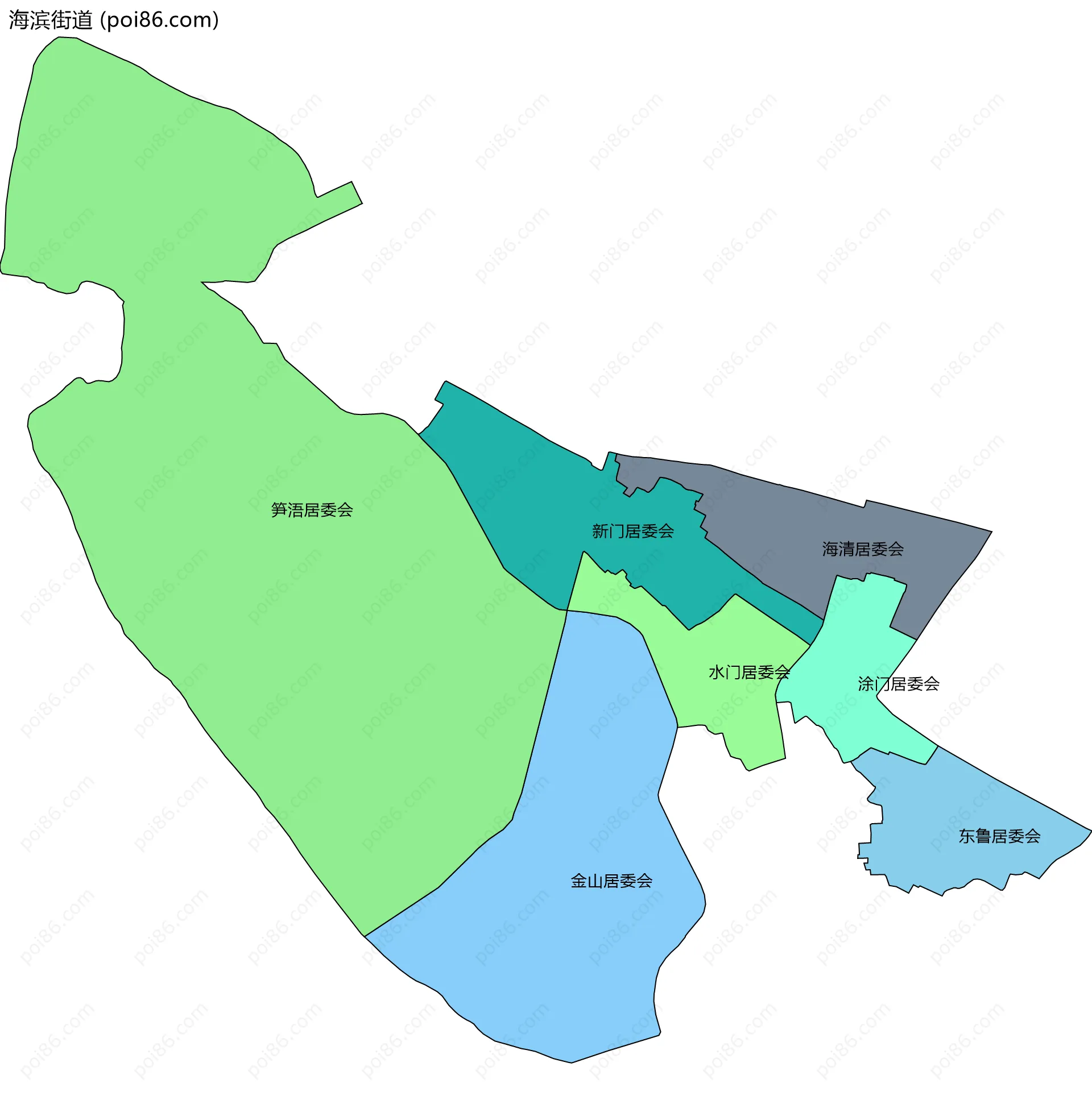 海滨街道边界地图(五级行政区划)