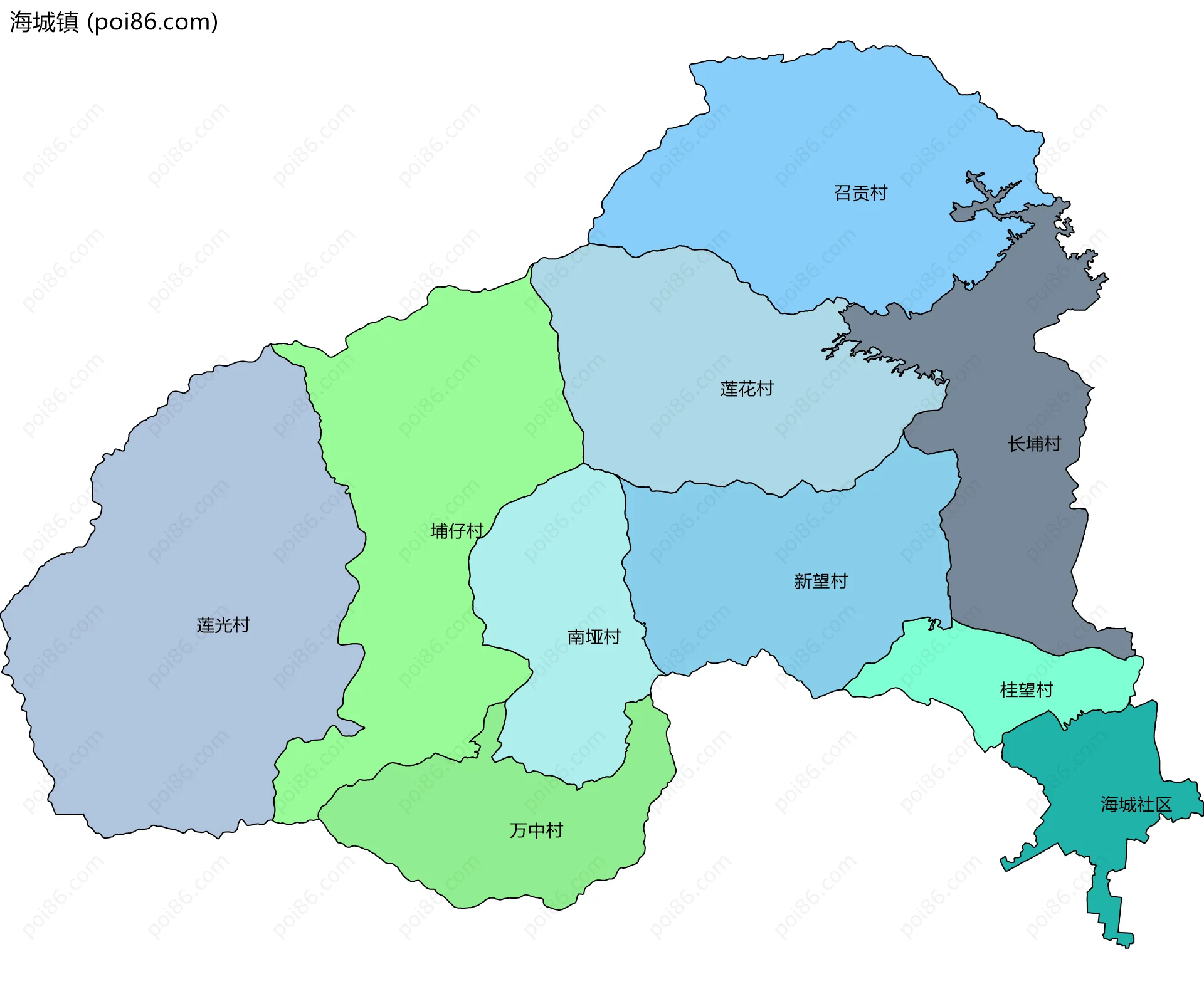 海城镇边界地图(五级行政区划)