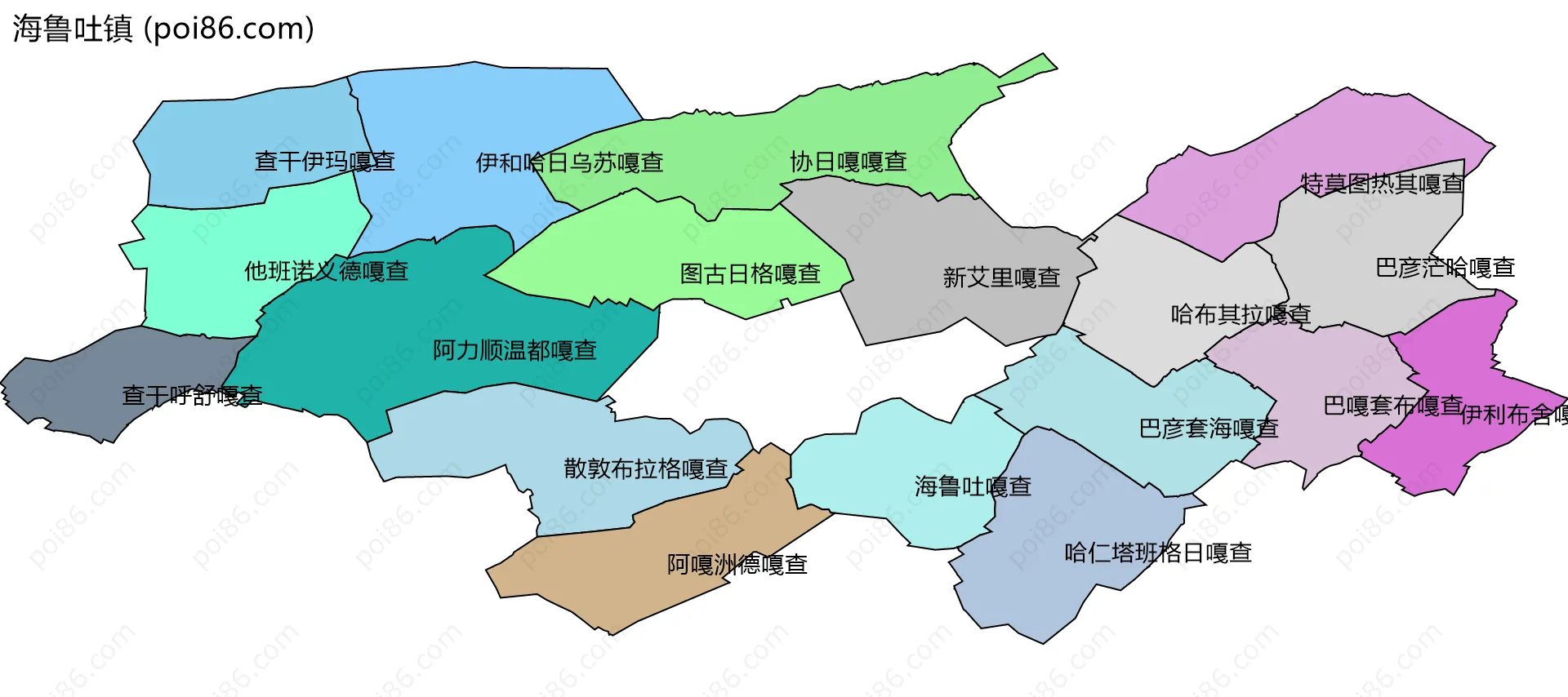 海鲁吐镇边界地图(五级行政区划)