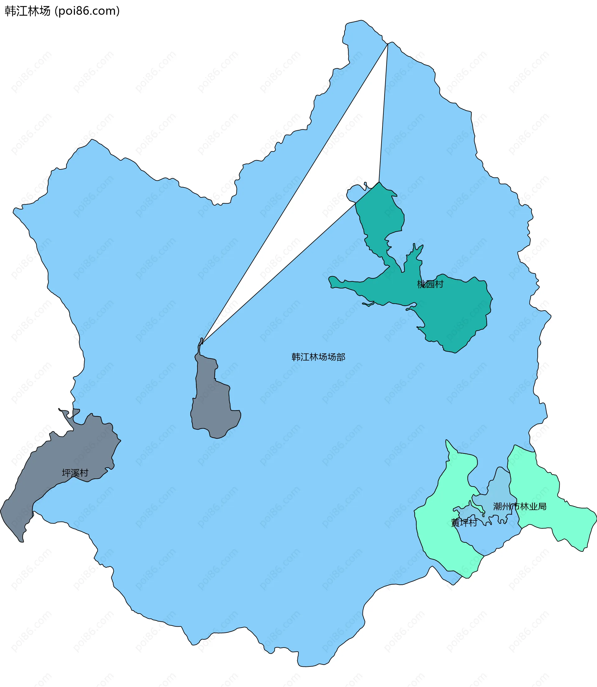 韩江林场边界地图(五级行政区划)
