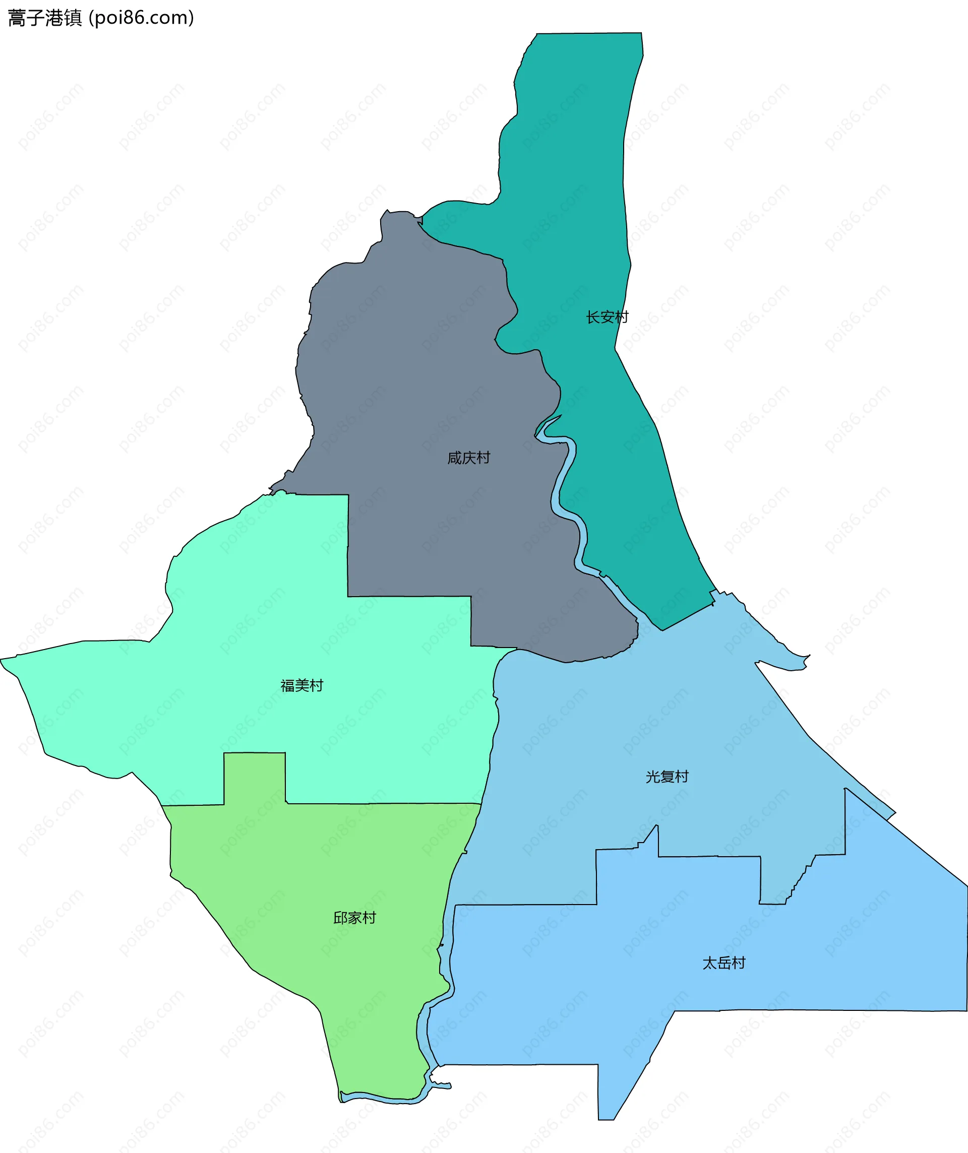 蒿子港镇边界地图(五级行政区划)