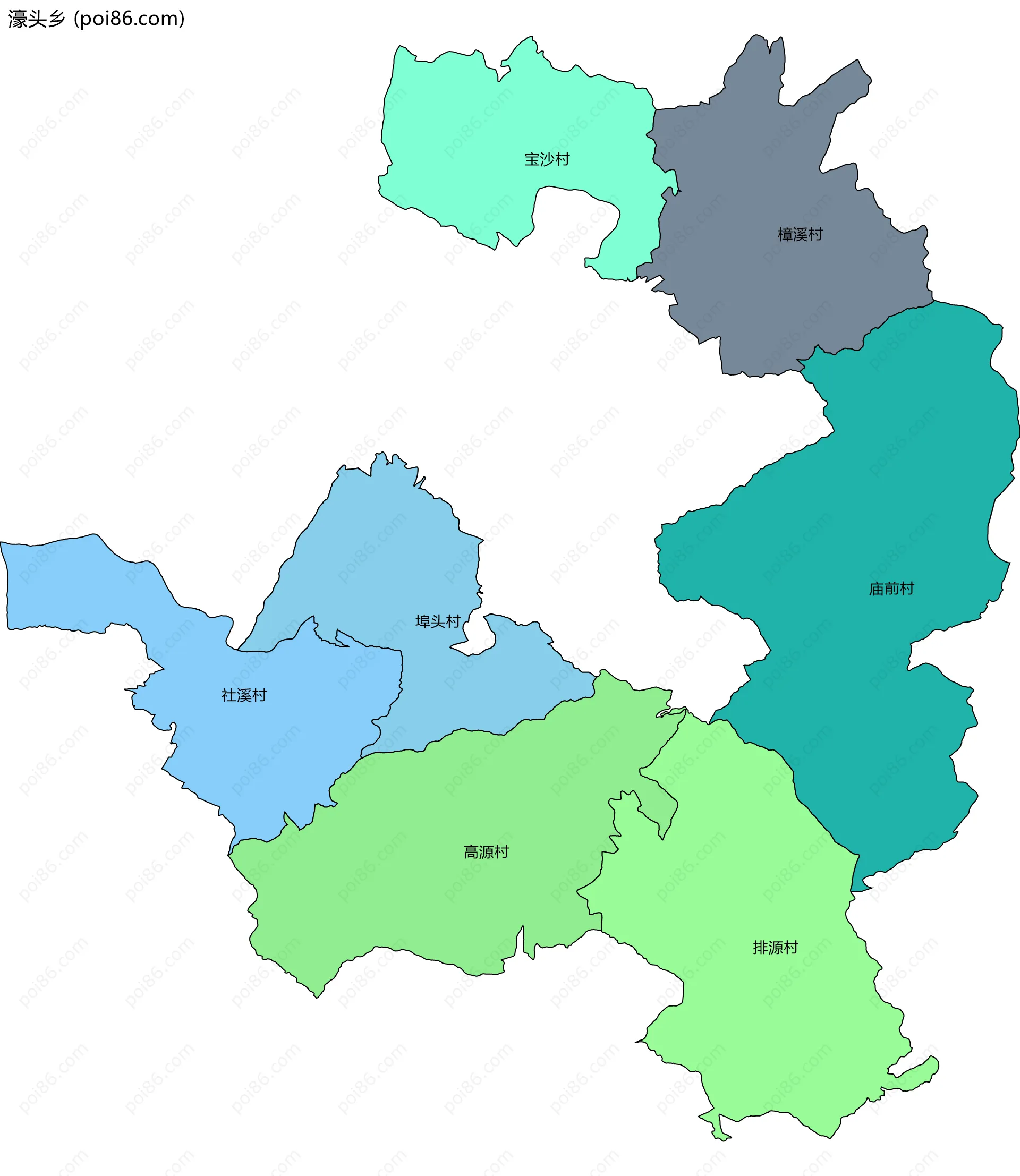 濠头乡边界地图(五级行政区划)