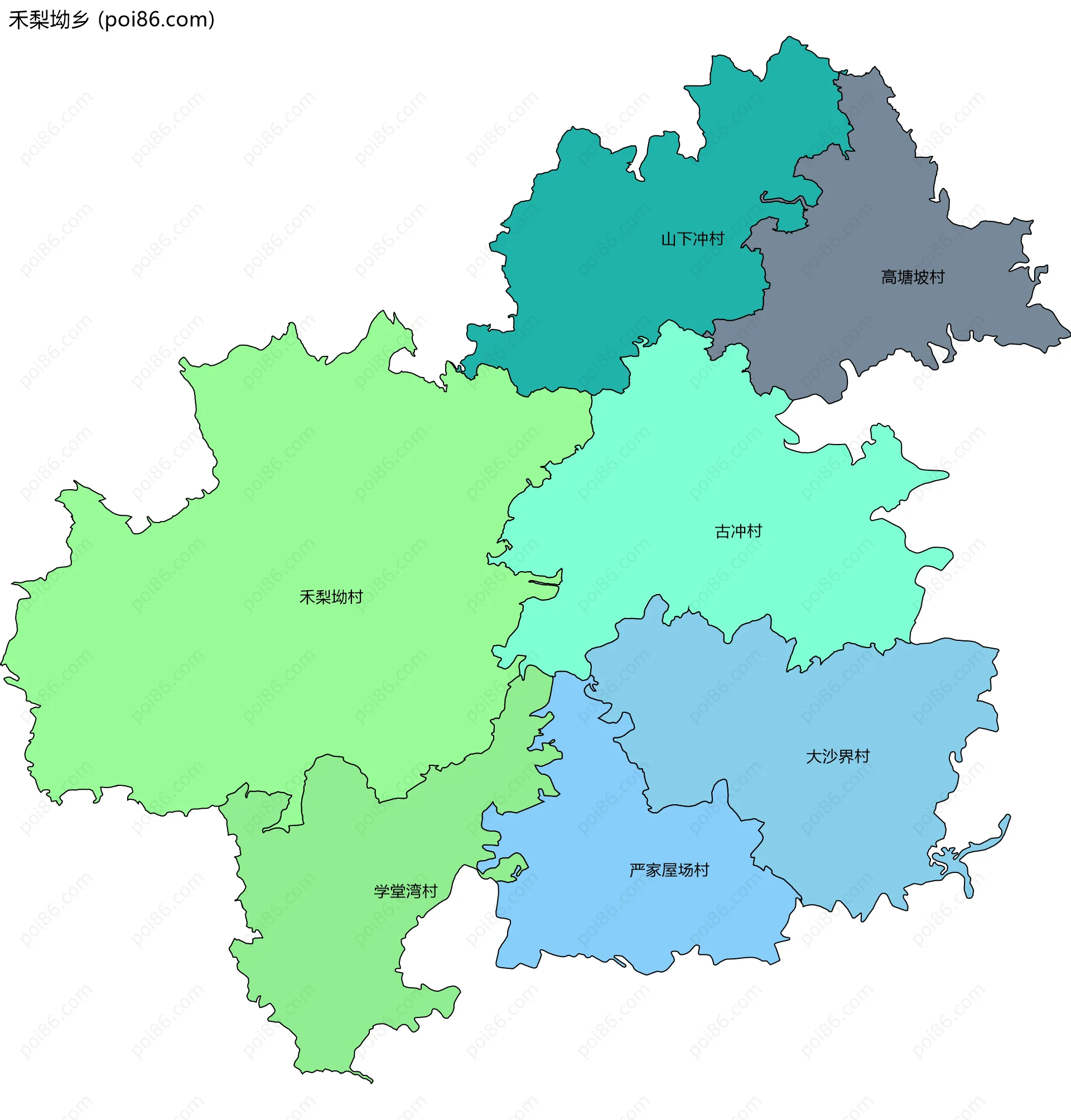 禾梨坳乡边界地图(五级行政区划)