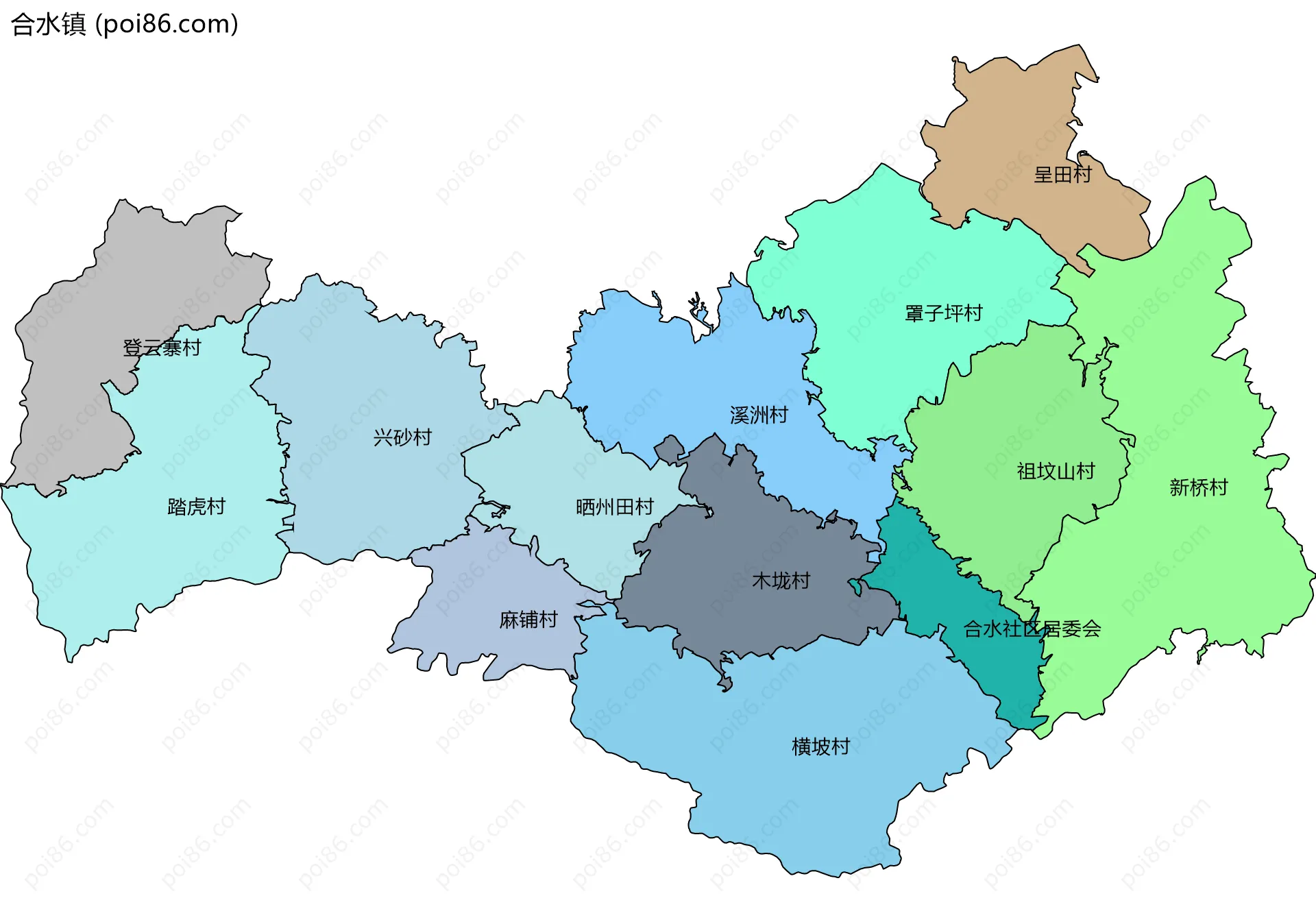 合水镇边界地图(五级行政区划)