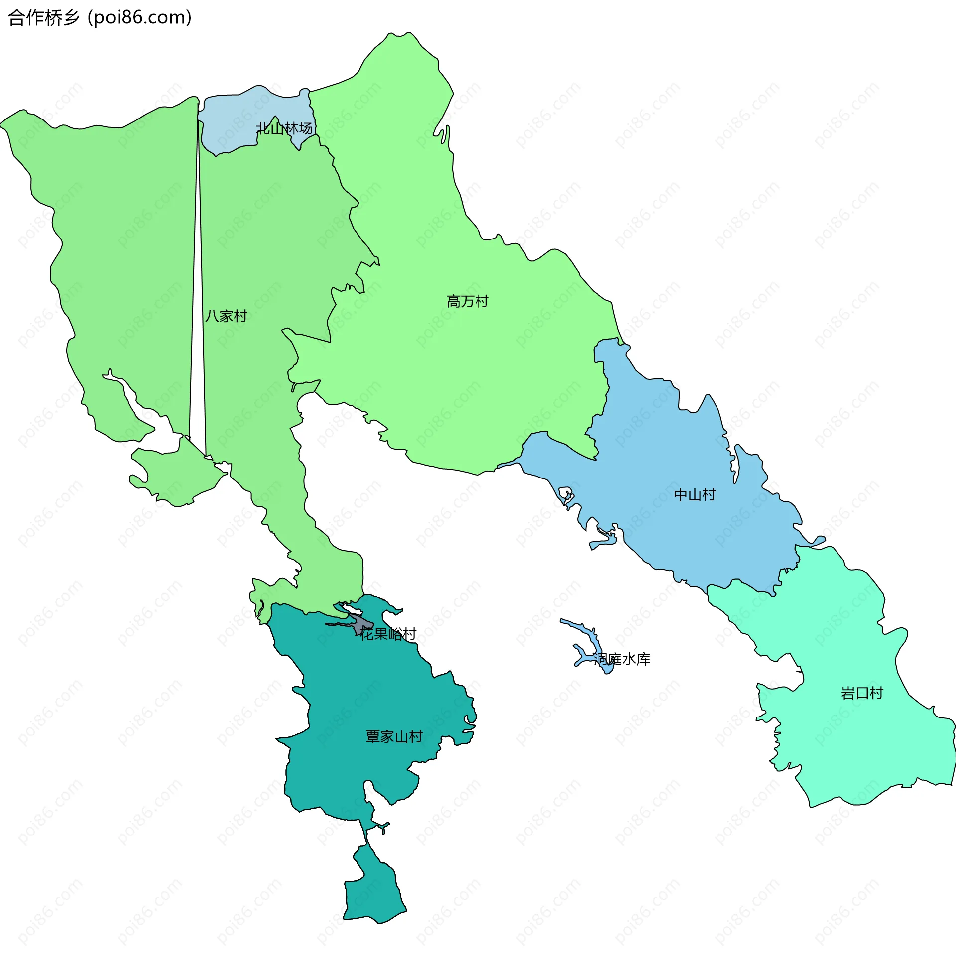 合作桥乡边界地图(五级行政区划)
