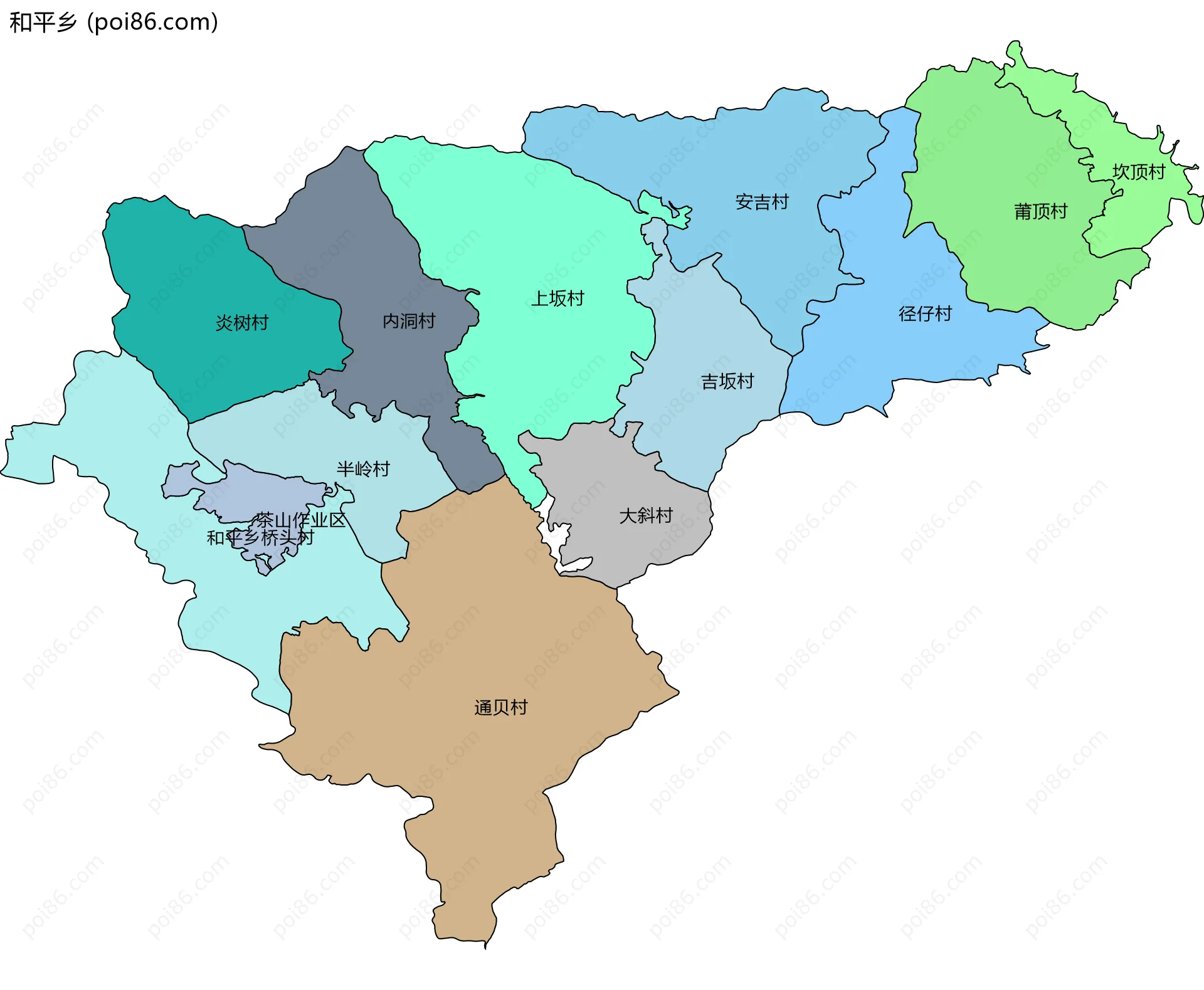 和平乡边界地图(五级行政区划)
