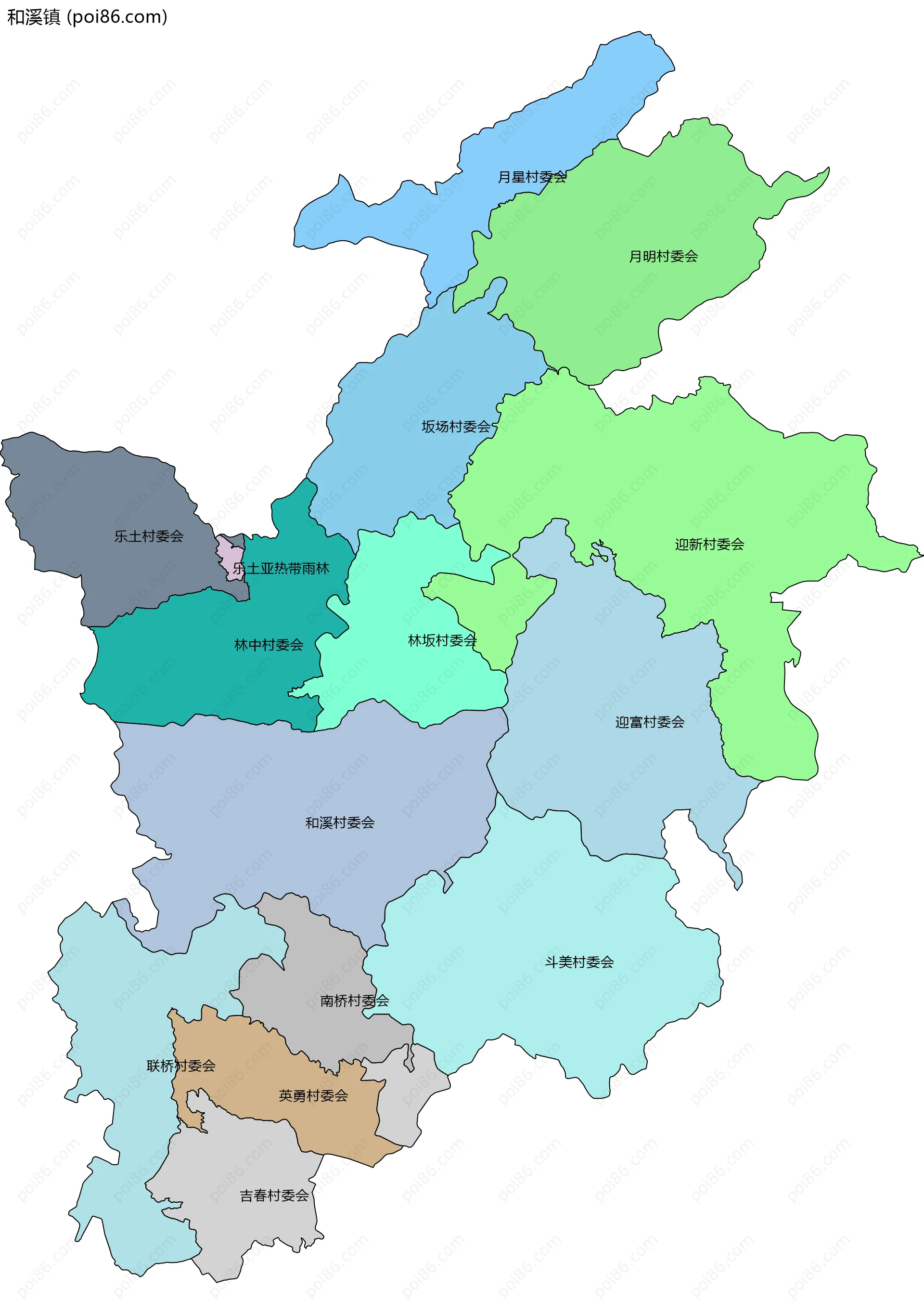 和溪镇边界地图(五级行政区划)