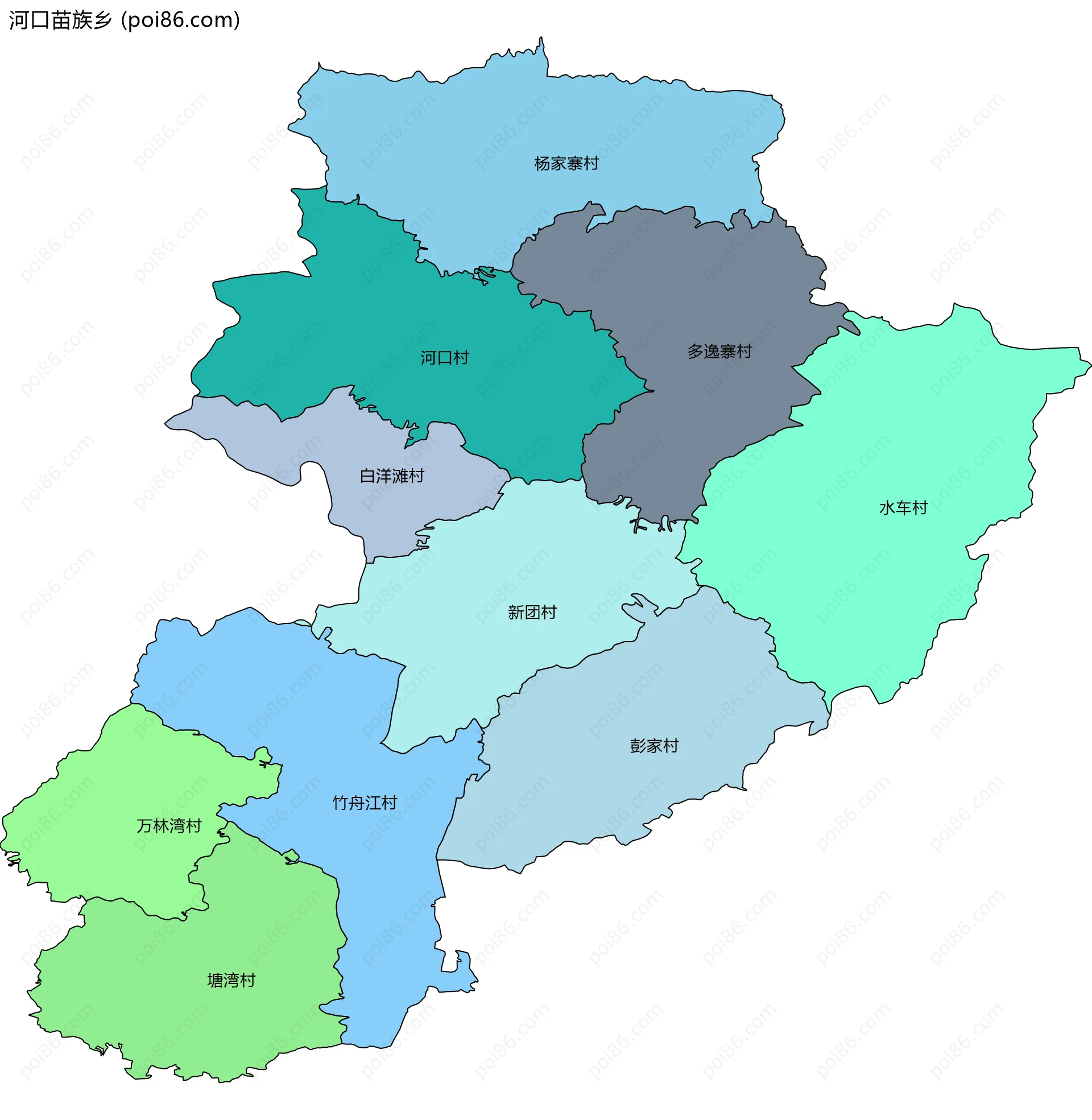 河口苗族乡边界地图(五级行政区划)
