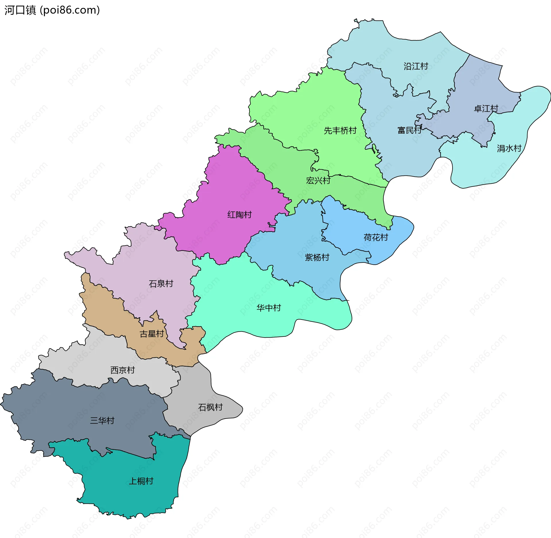 河口镇边界地图(五级行政区划)