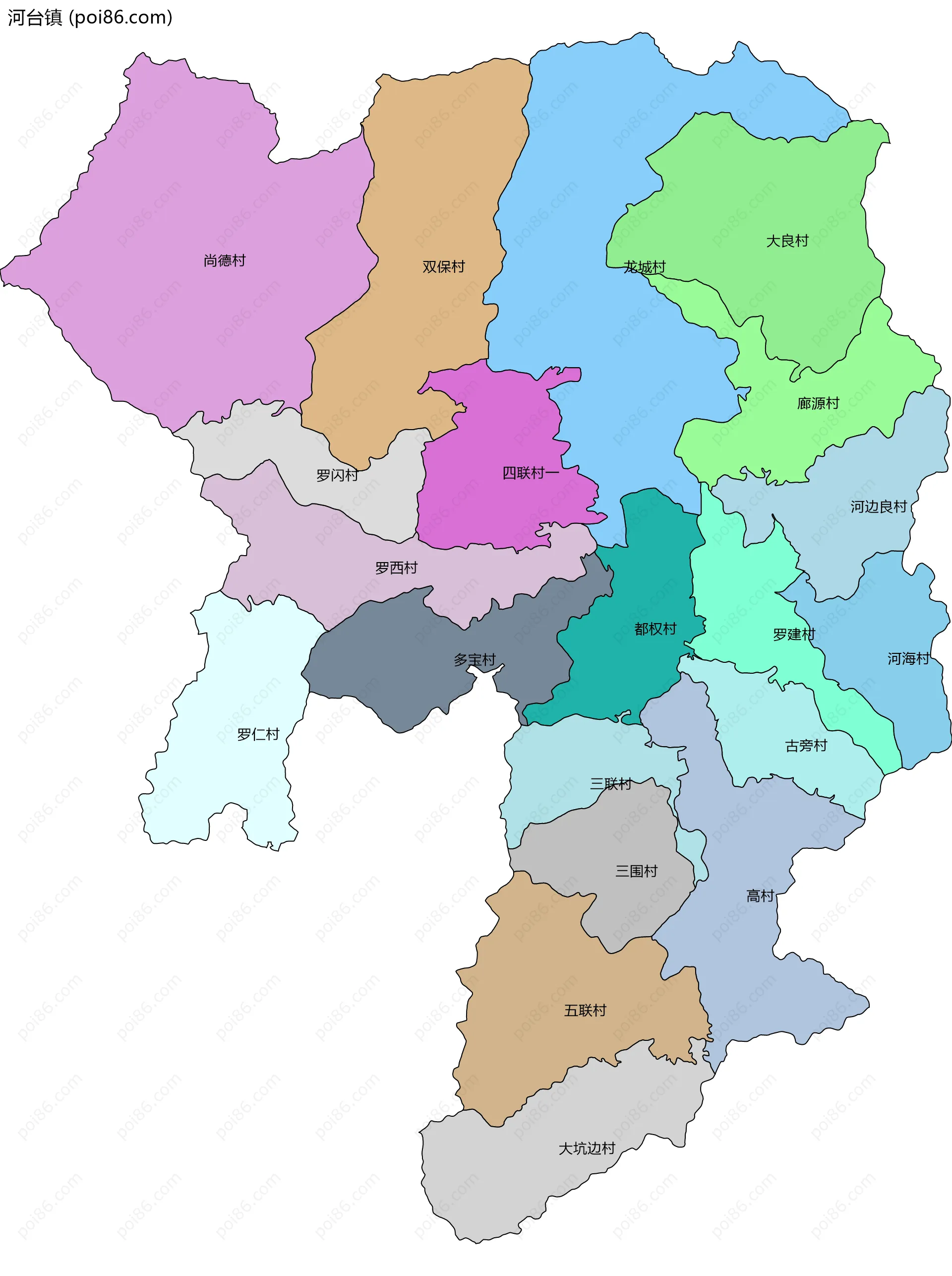 河台镇边界地图(五级行政区划)