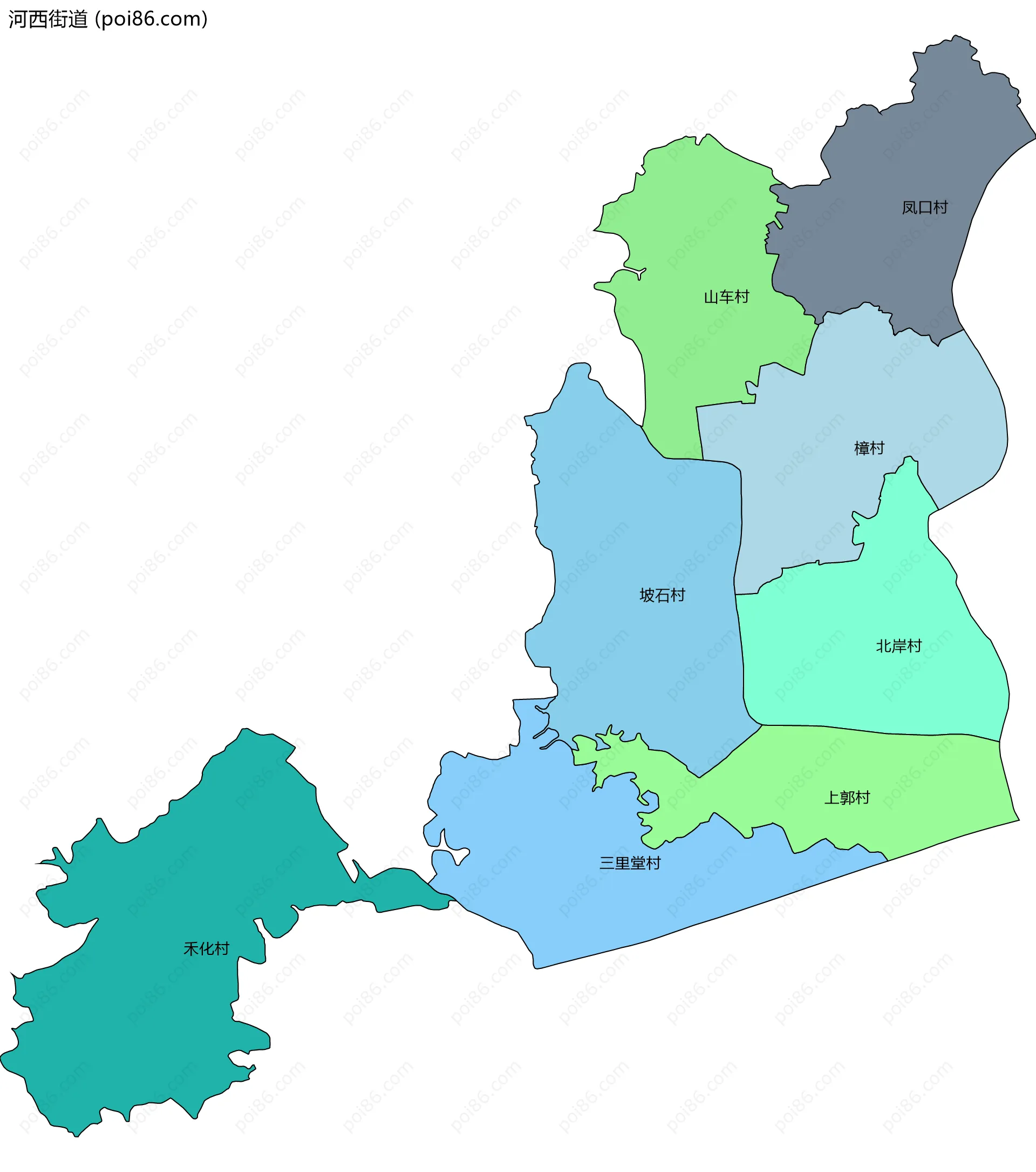河西街道边界地图(五级行政区划)