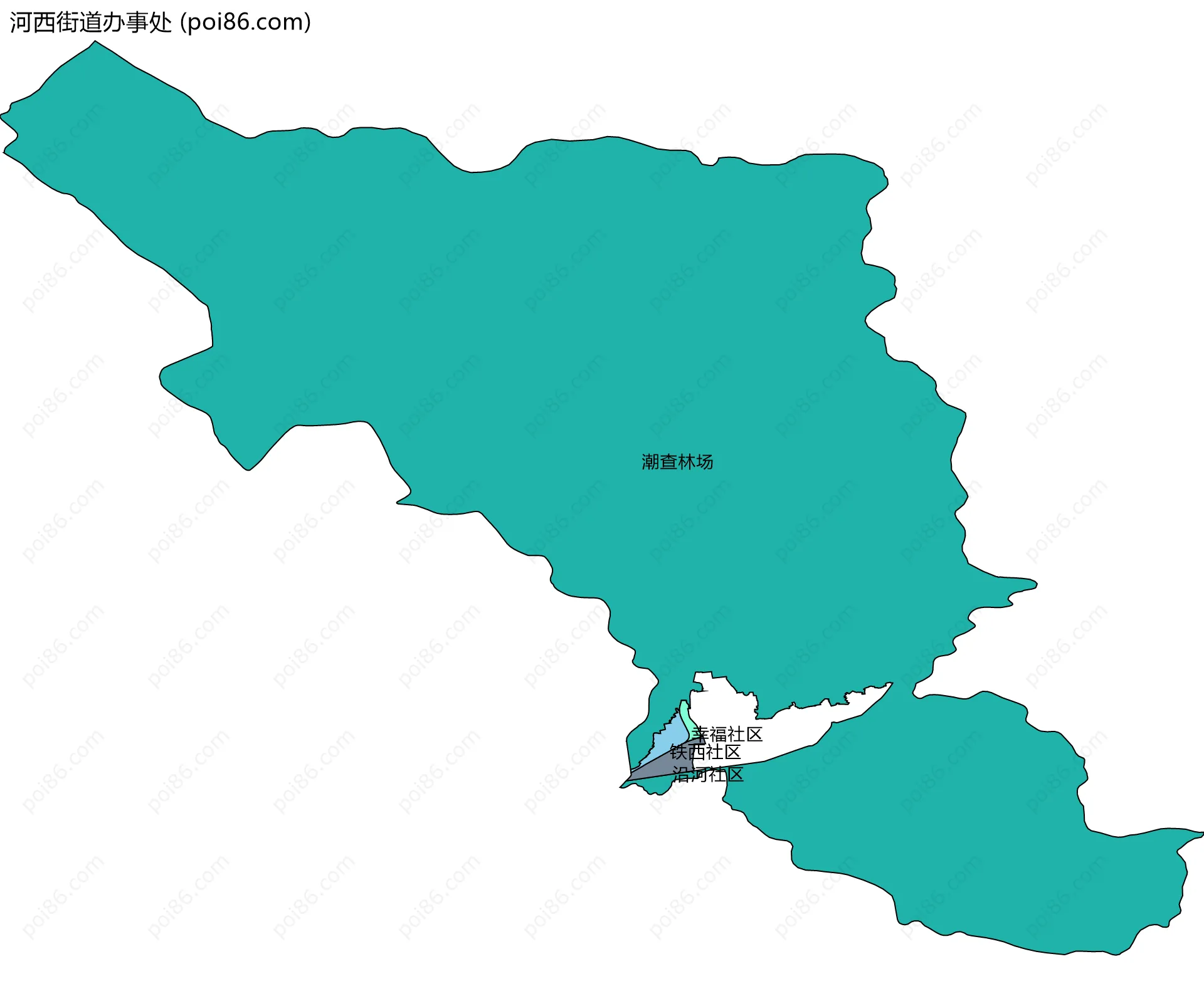 河西街道办事处边界地图(五级行政区划)