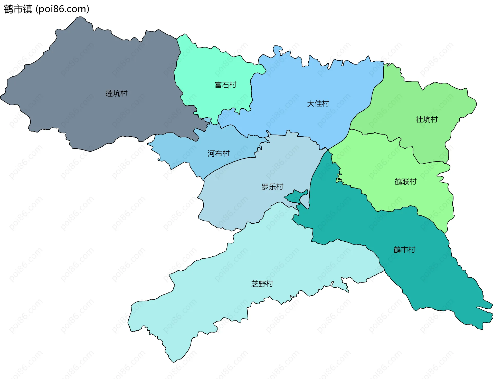 鹤市镇边界地图(五级行政区划)