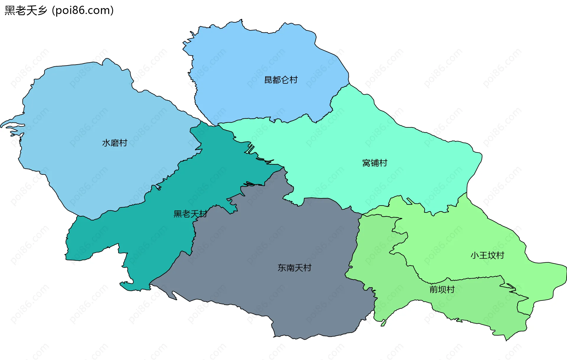 黑老夭乡边界地图(五级行政区划)