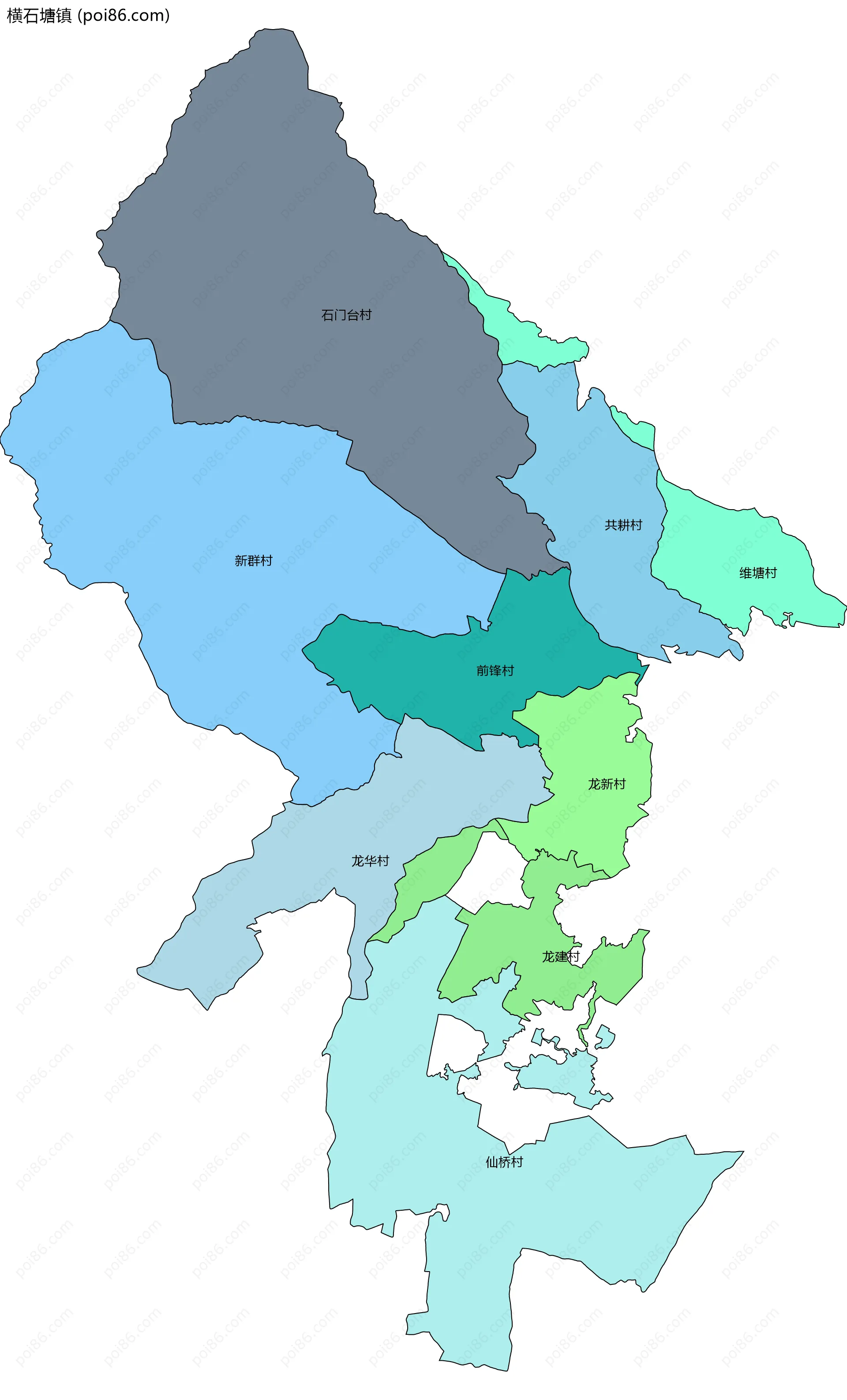 横石塘镇边界地图(五级行政区划)
