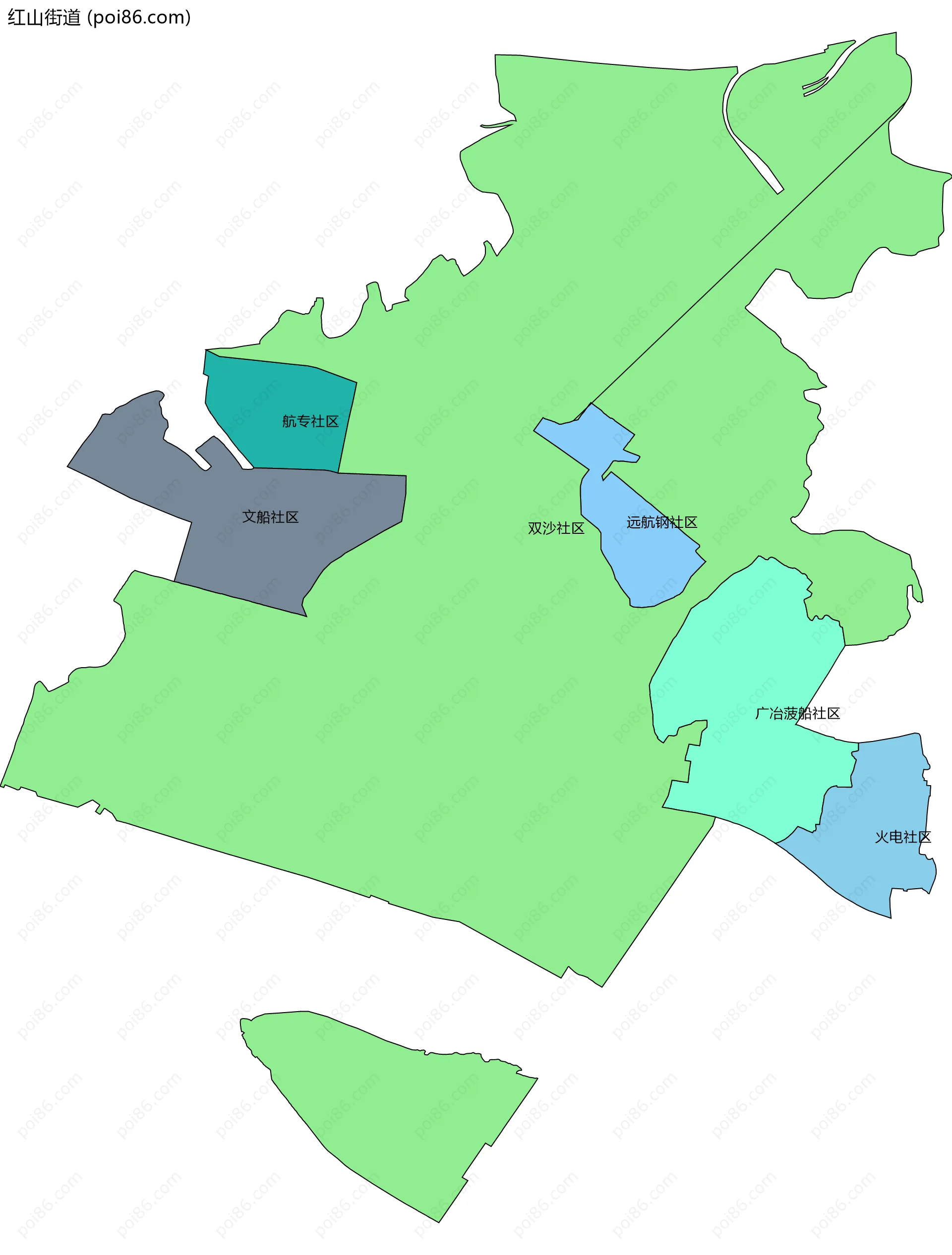红山街道边界地图(五级行政区划)