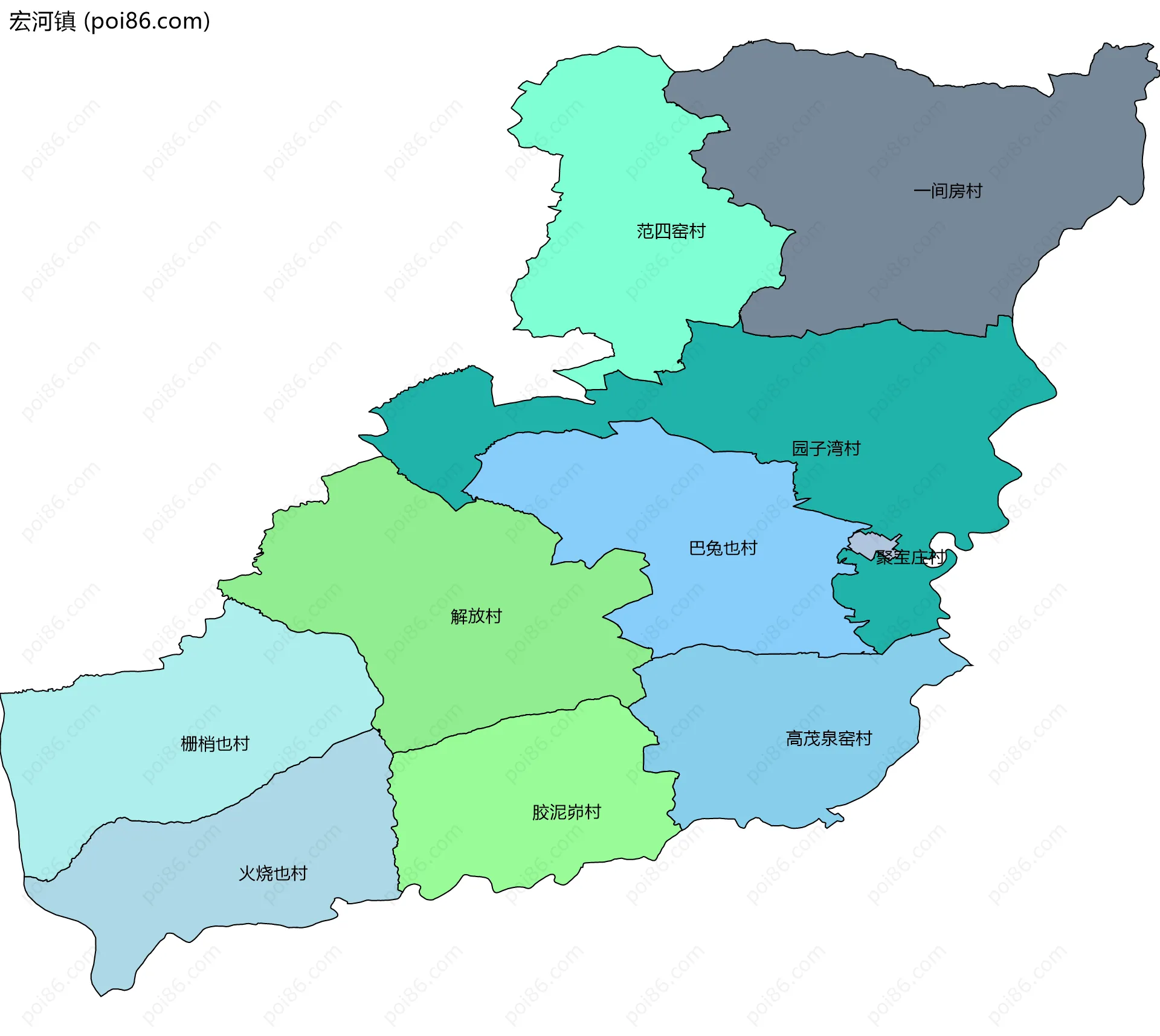 宏河镇边界地图(五级行政区划)