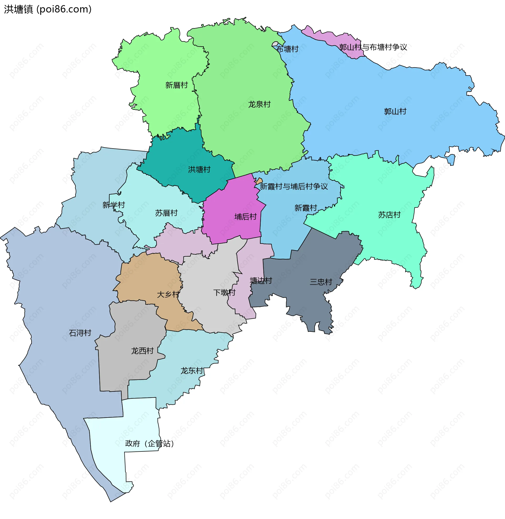 洪塘镇边界地图(五级行政区划)