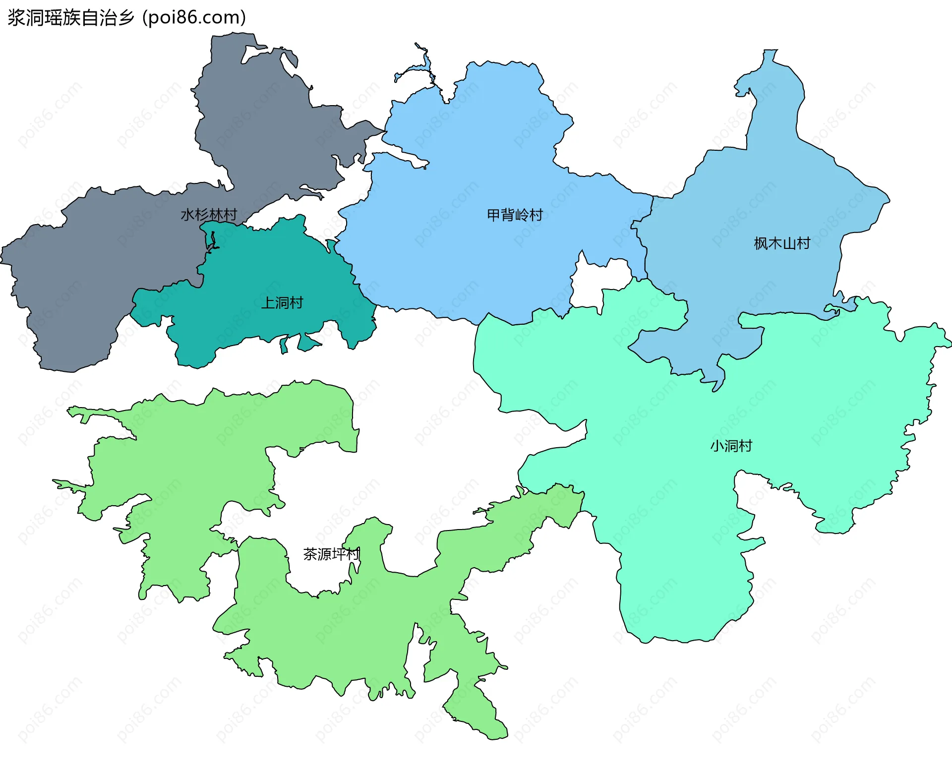浆洞瑶族自治乡边界地图(五级行政区划)