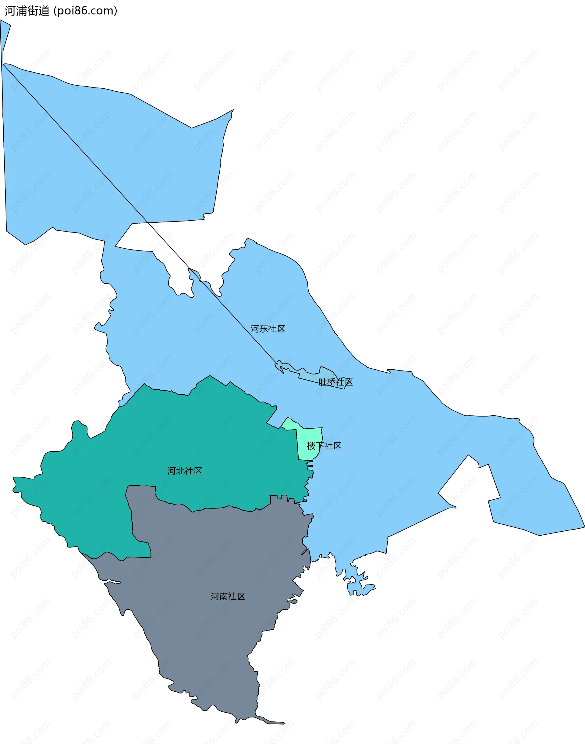 河浦街道边界地图(五级行政区划)