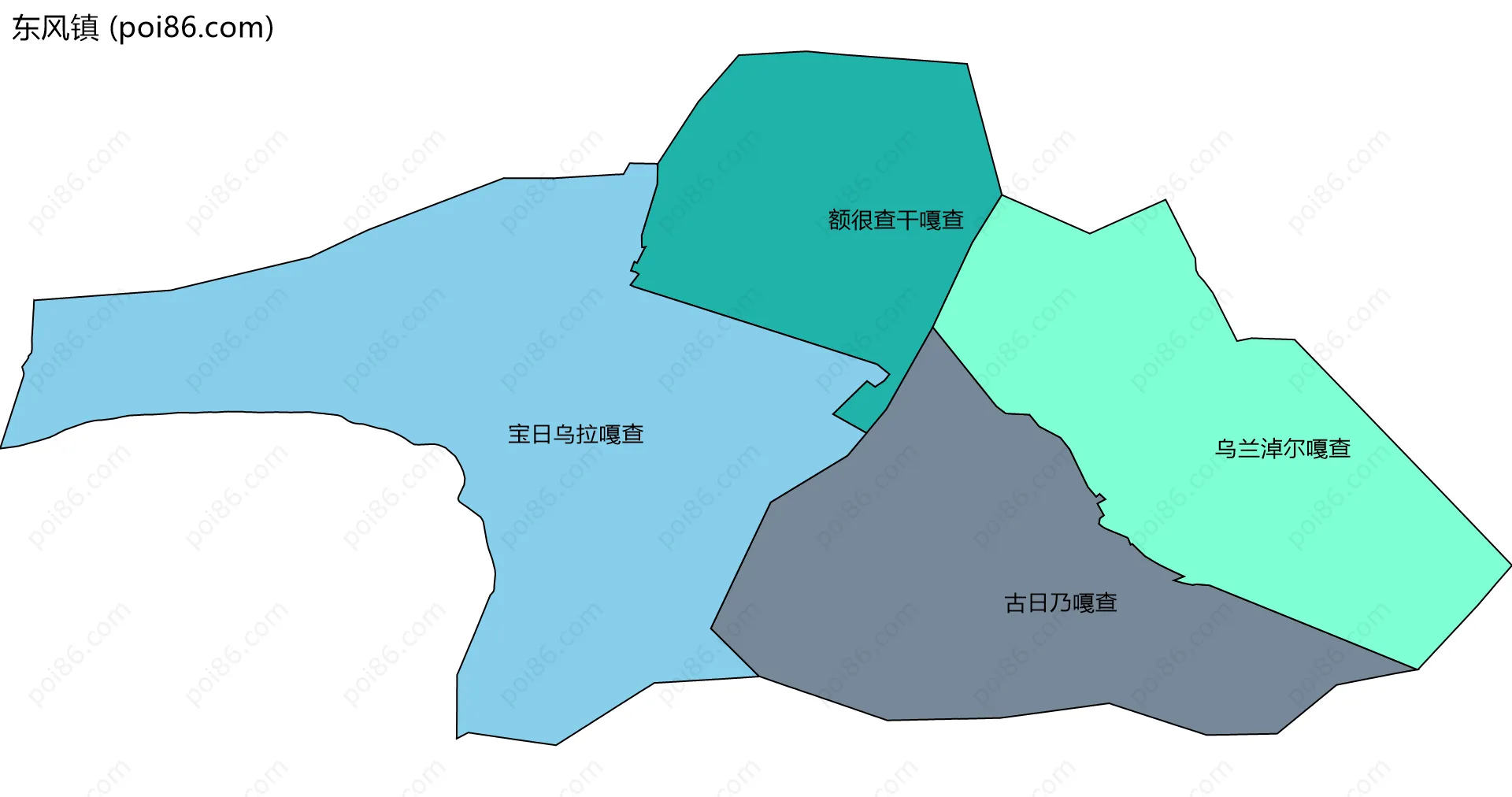 东风镇边界地图(五级行政区划)