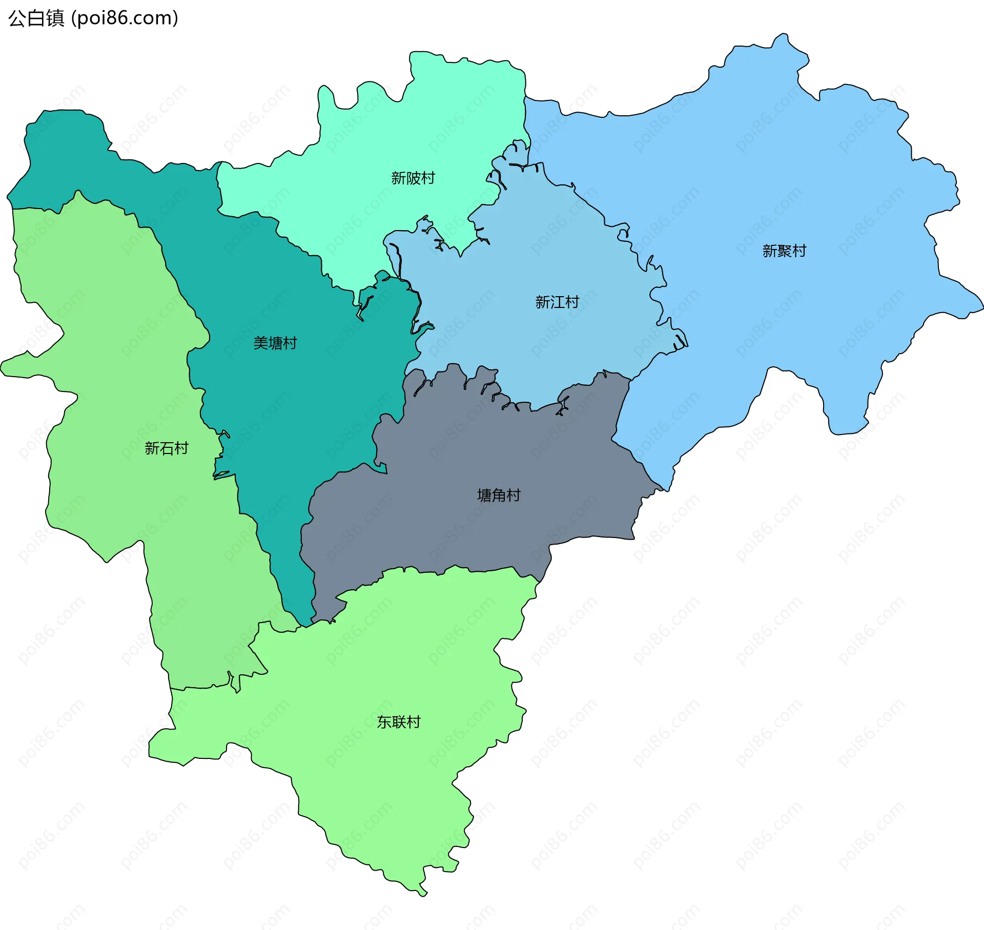公白镇边界地图(五级行政区划)