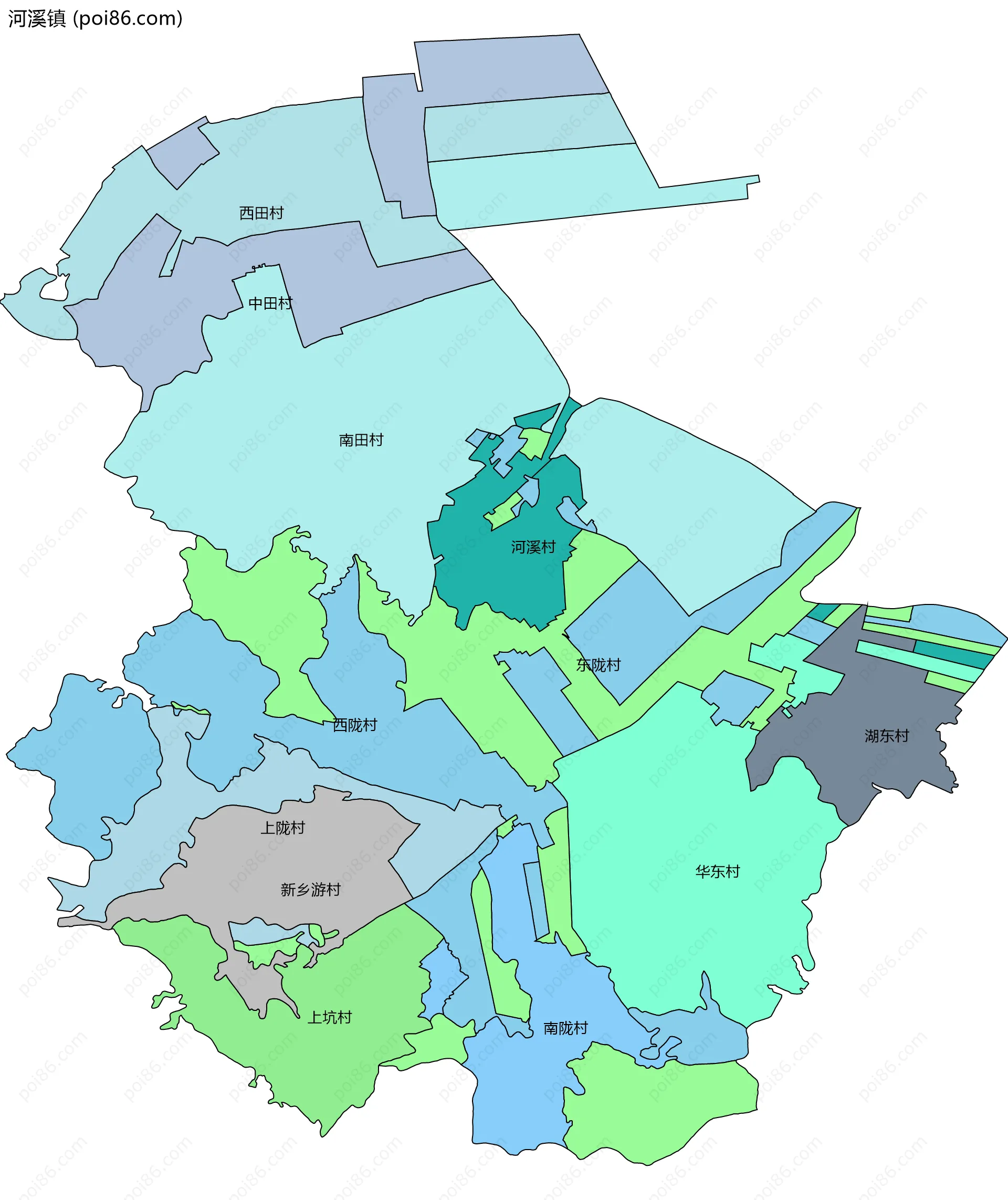 河溪镇边界地图(五级行政区划)