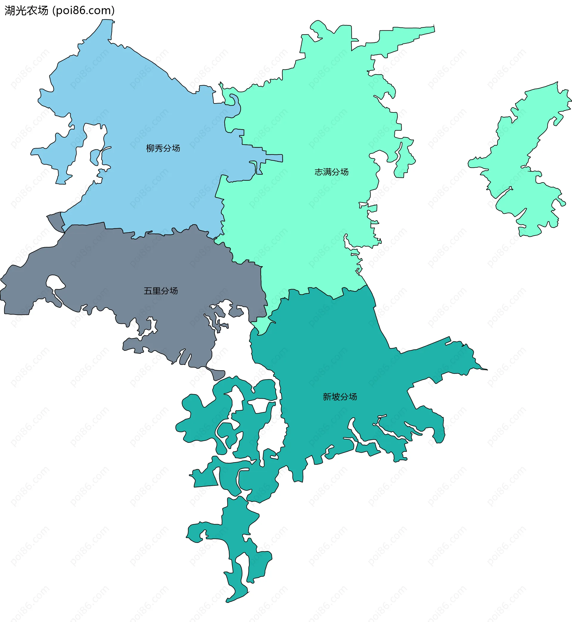 湖光农场边界地图(五级行政区划)