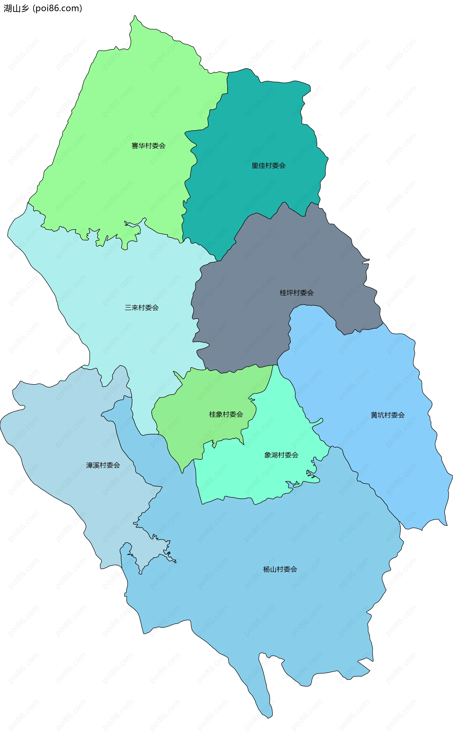 湖山乡边界地图(五级行政区划)