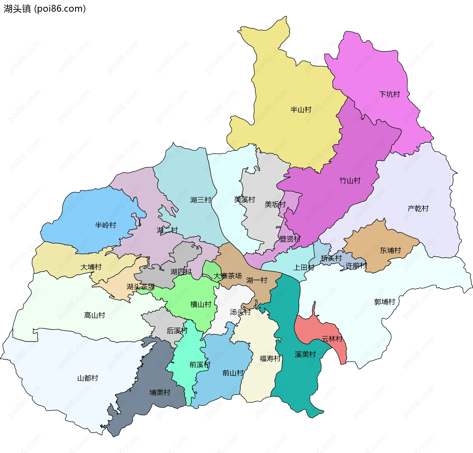 湖头镇边界地图(五级行政区划)