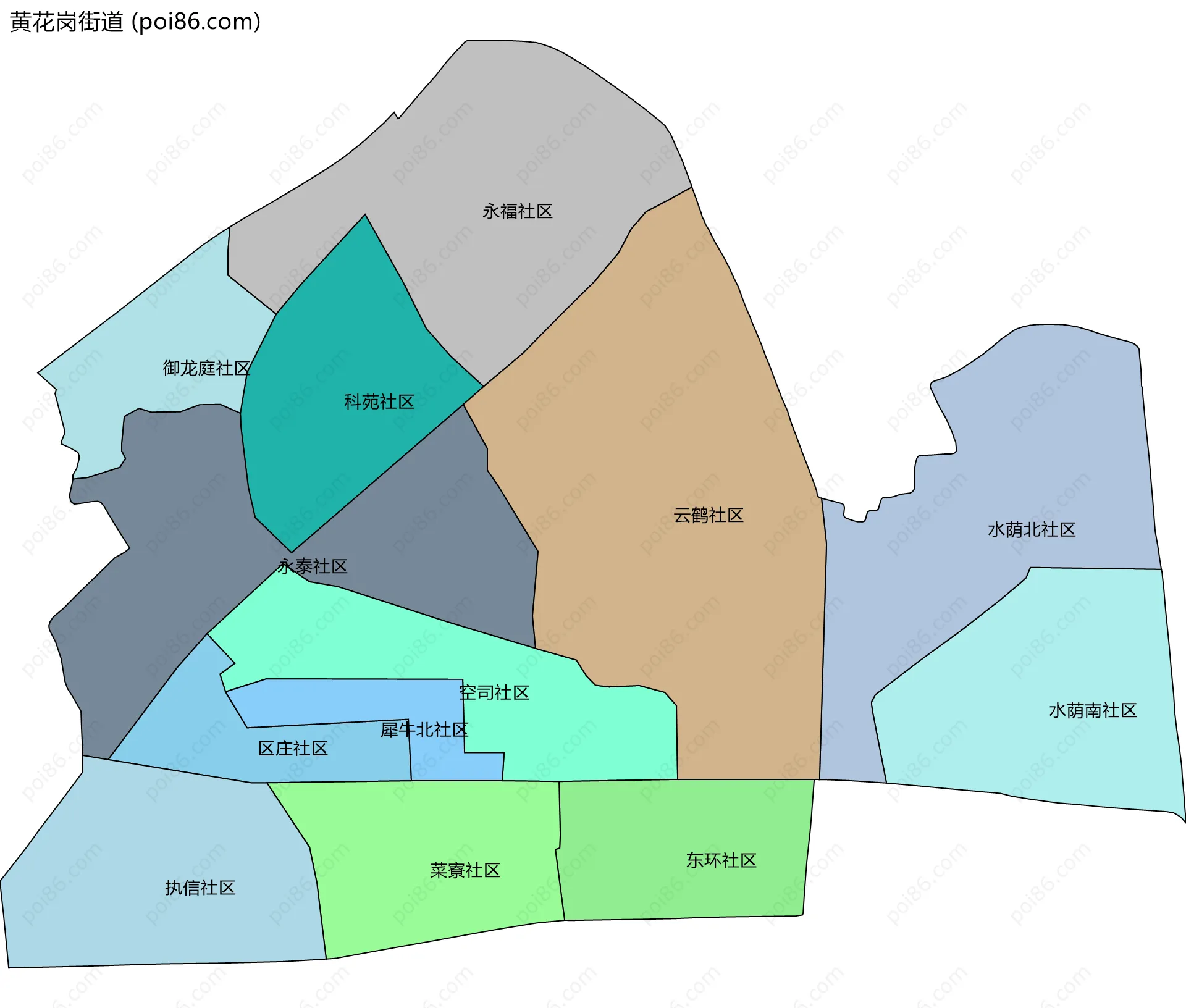 黄花岗街道边界地图(五级行政区划)