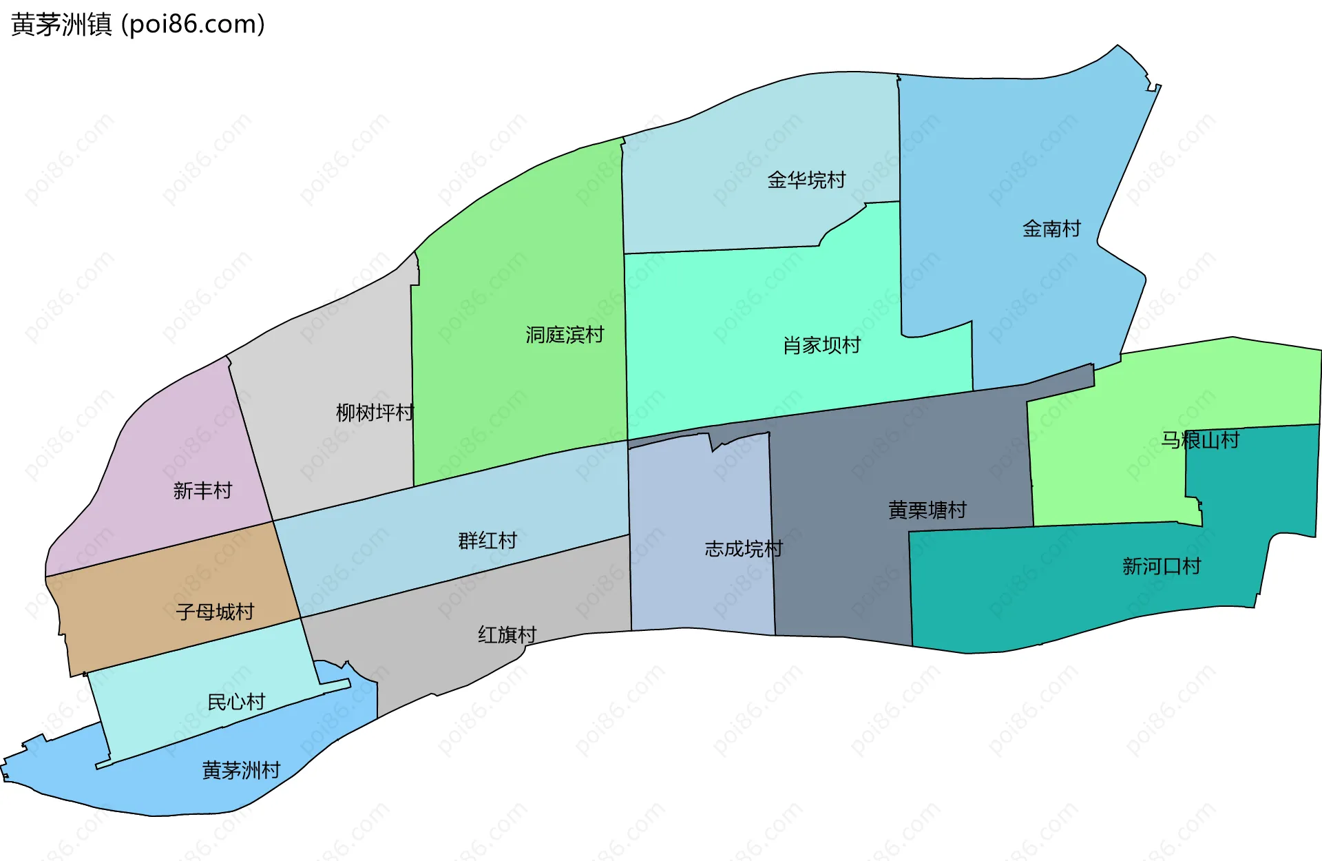 黄茅洲镇边界地图(五级行政区划)
