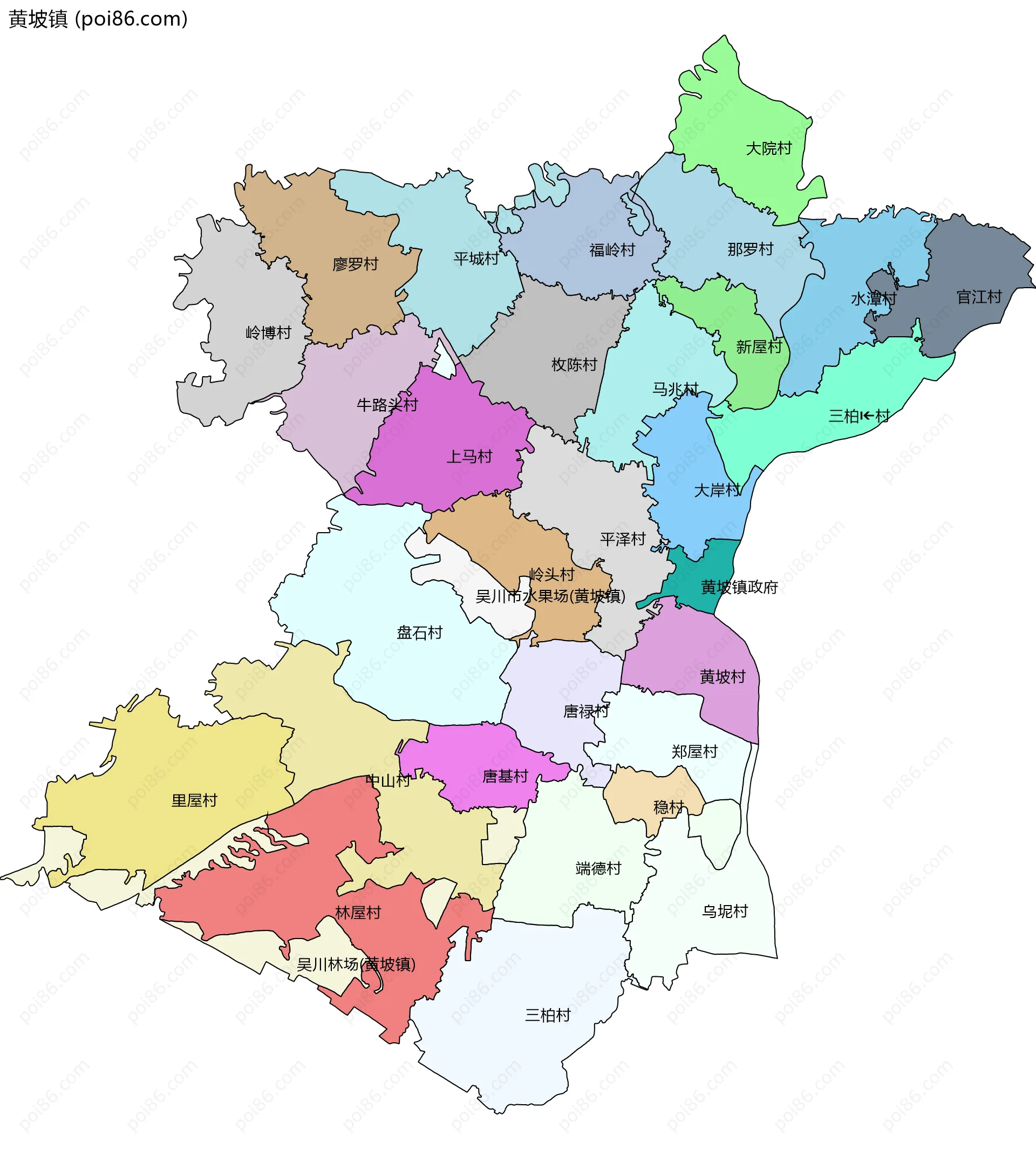 黄坡镇边界地图(五级行政区划)