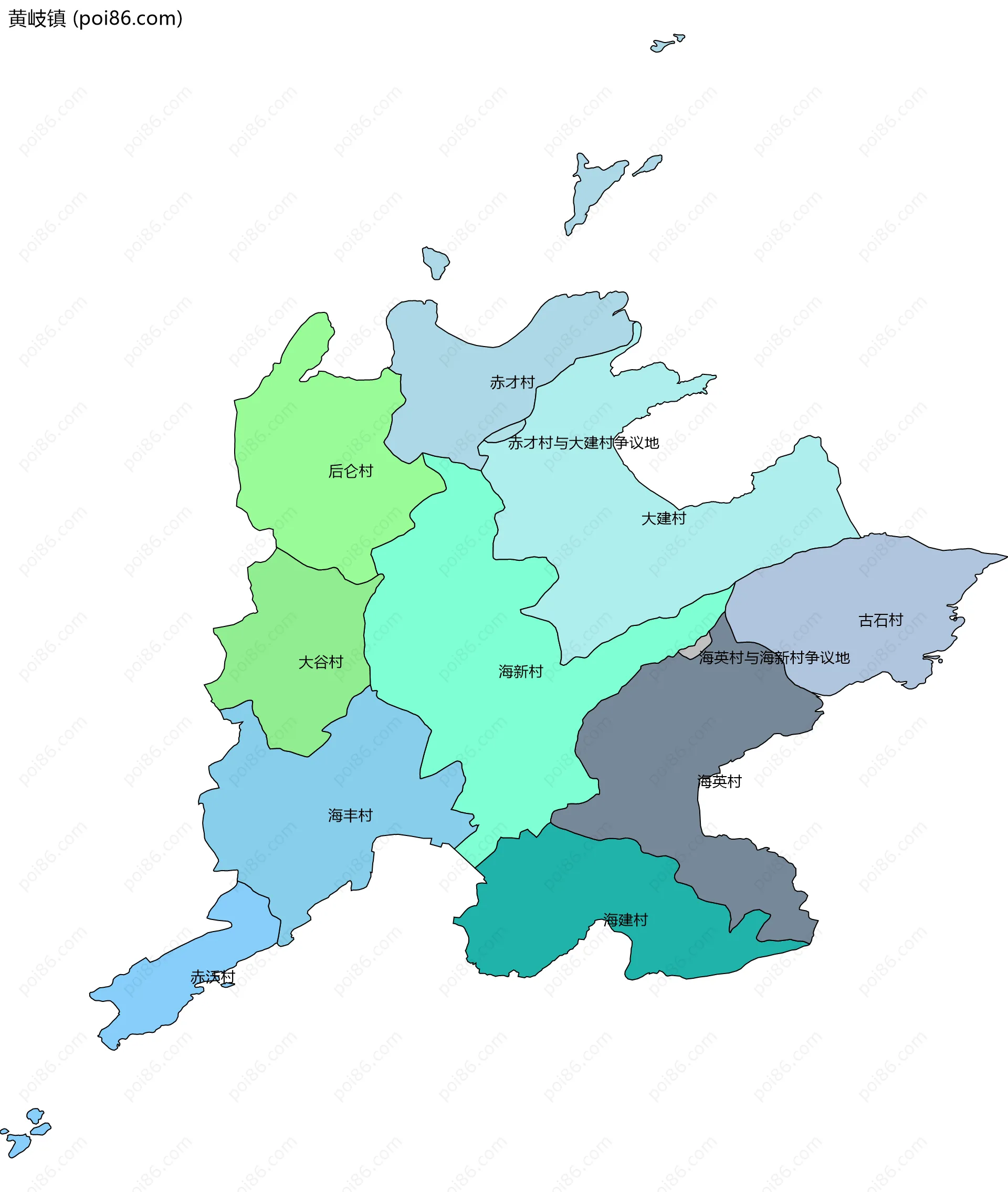 黄岐镇边界地图(五级行政区划)