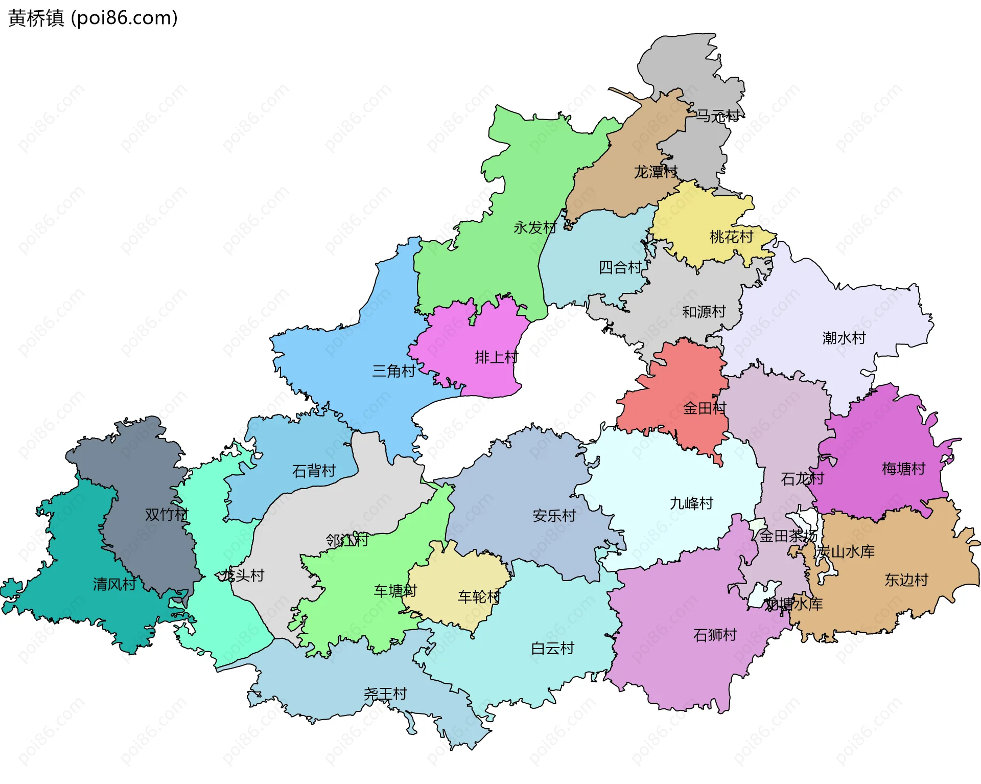 黄桥镇边界地图(五级行政区划)