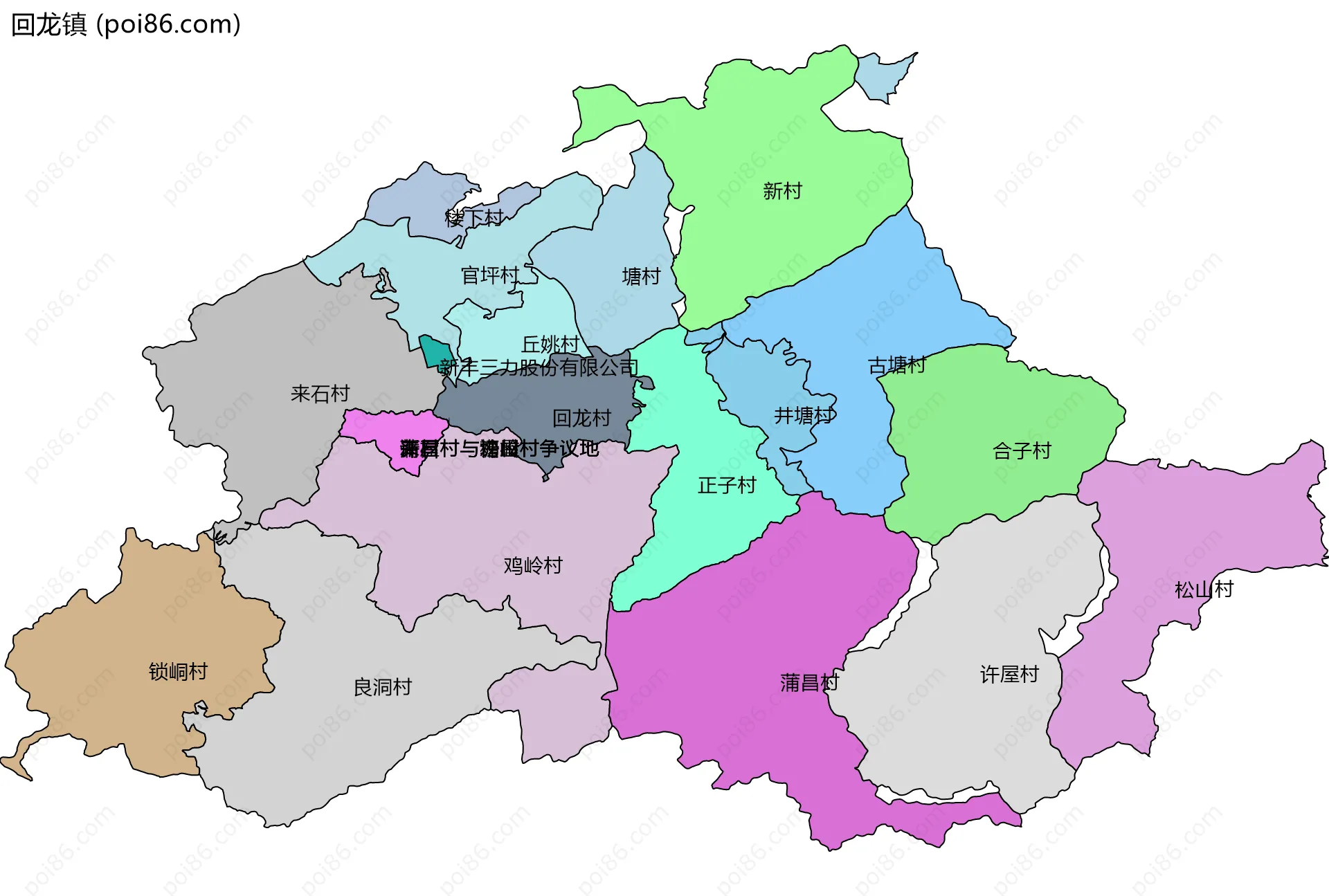 回龙镇边界地图(五级行政区划)