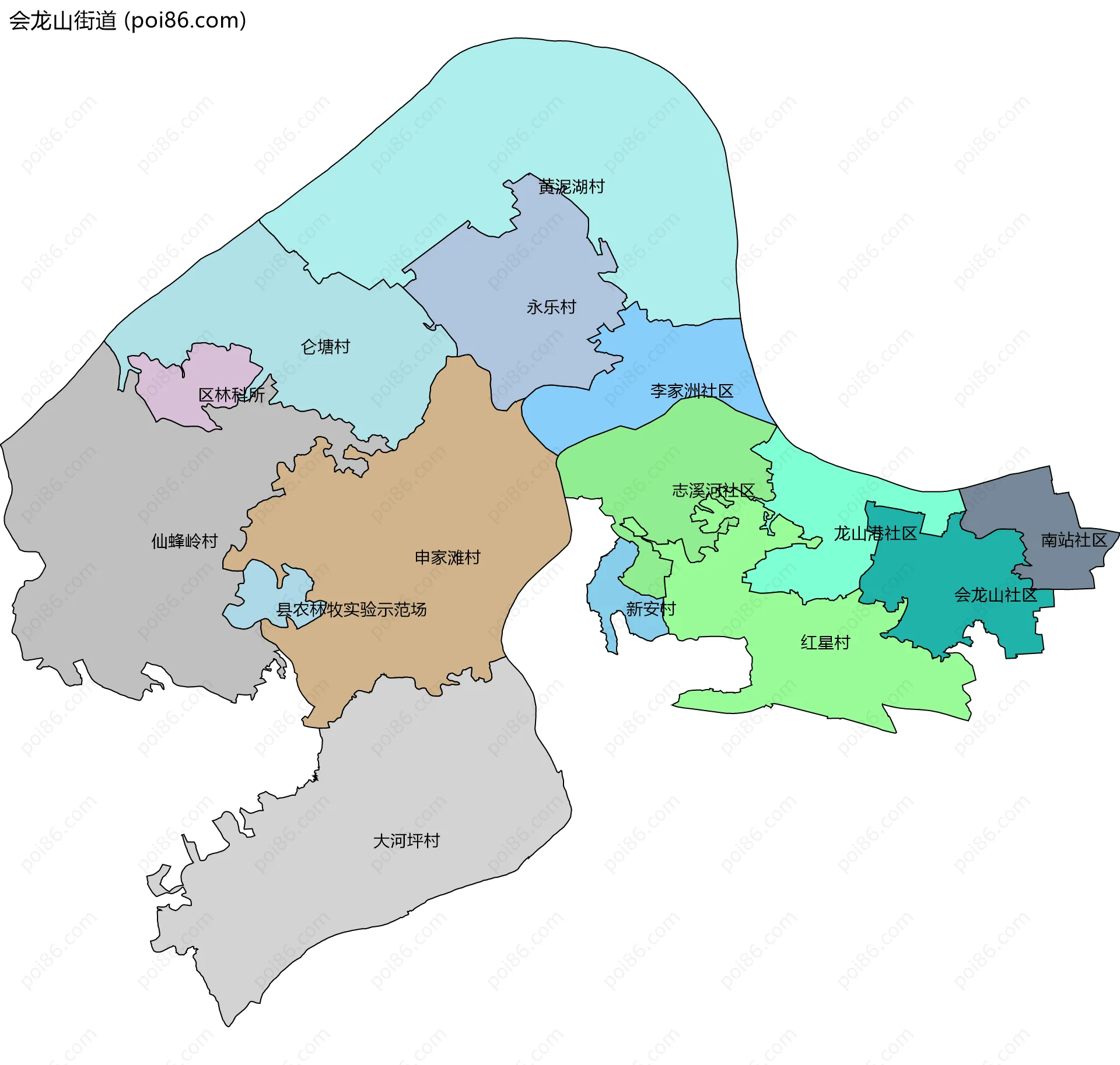 会龙山街道边界地图(五级行政区划)