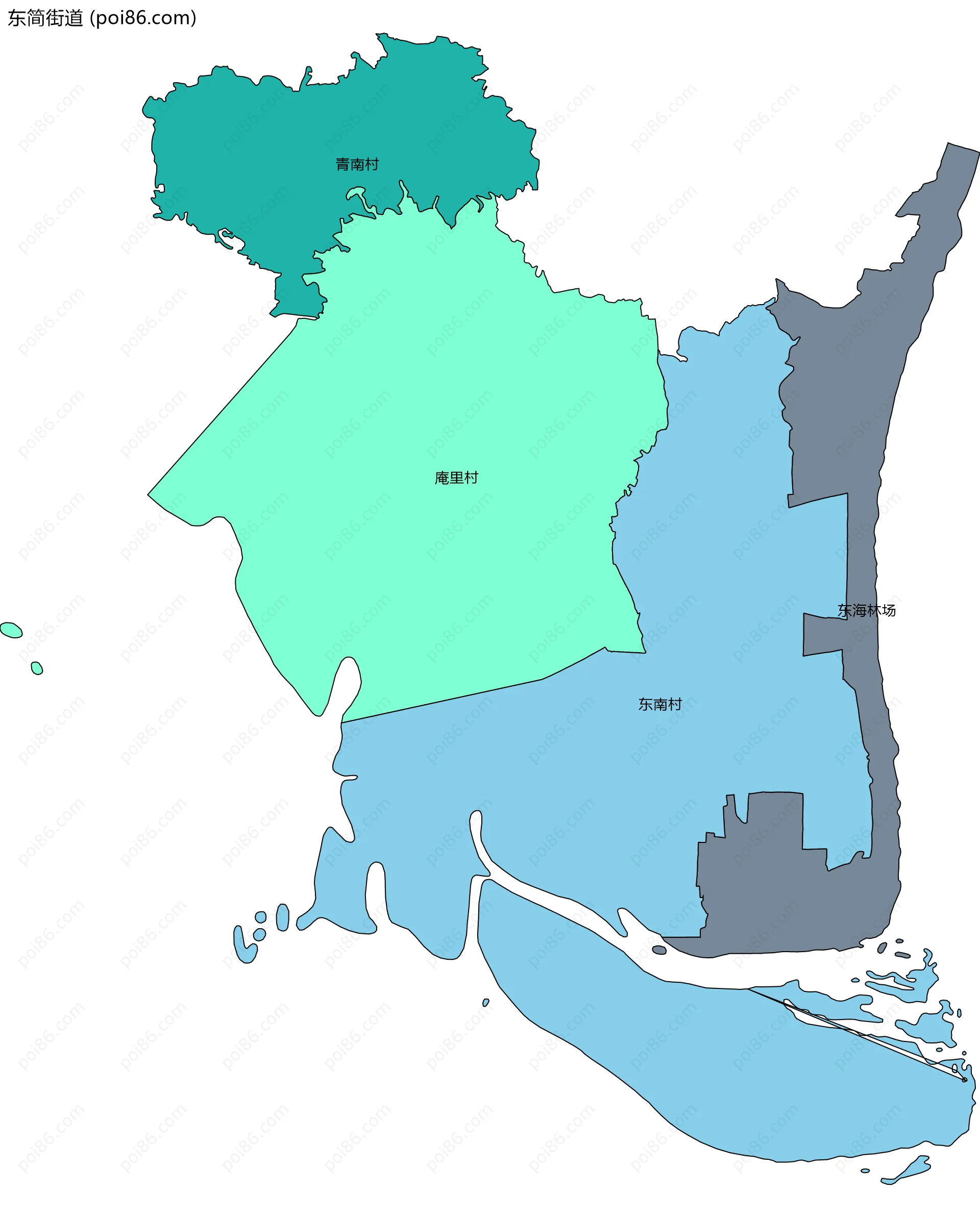 东简街道边界地图(五级行政区划)