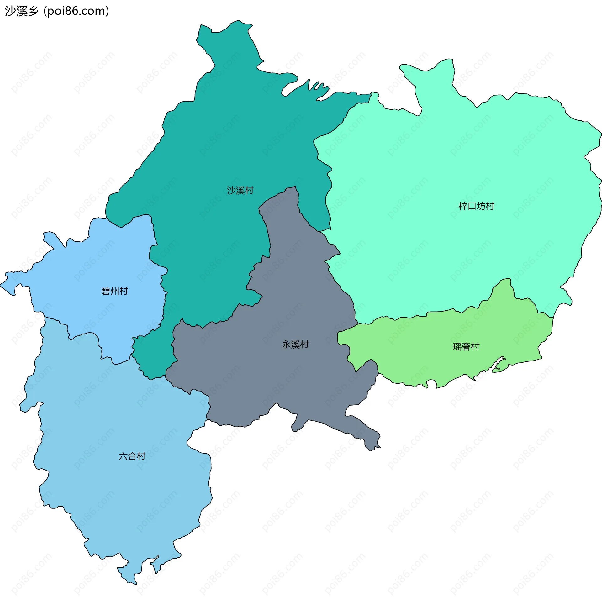 沙溪乡边界地图(五级行政区划)